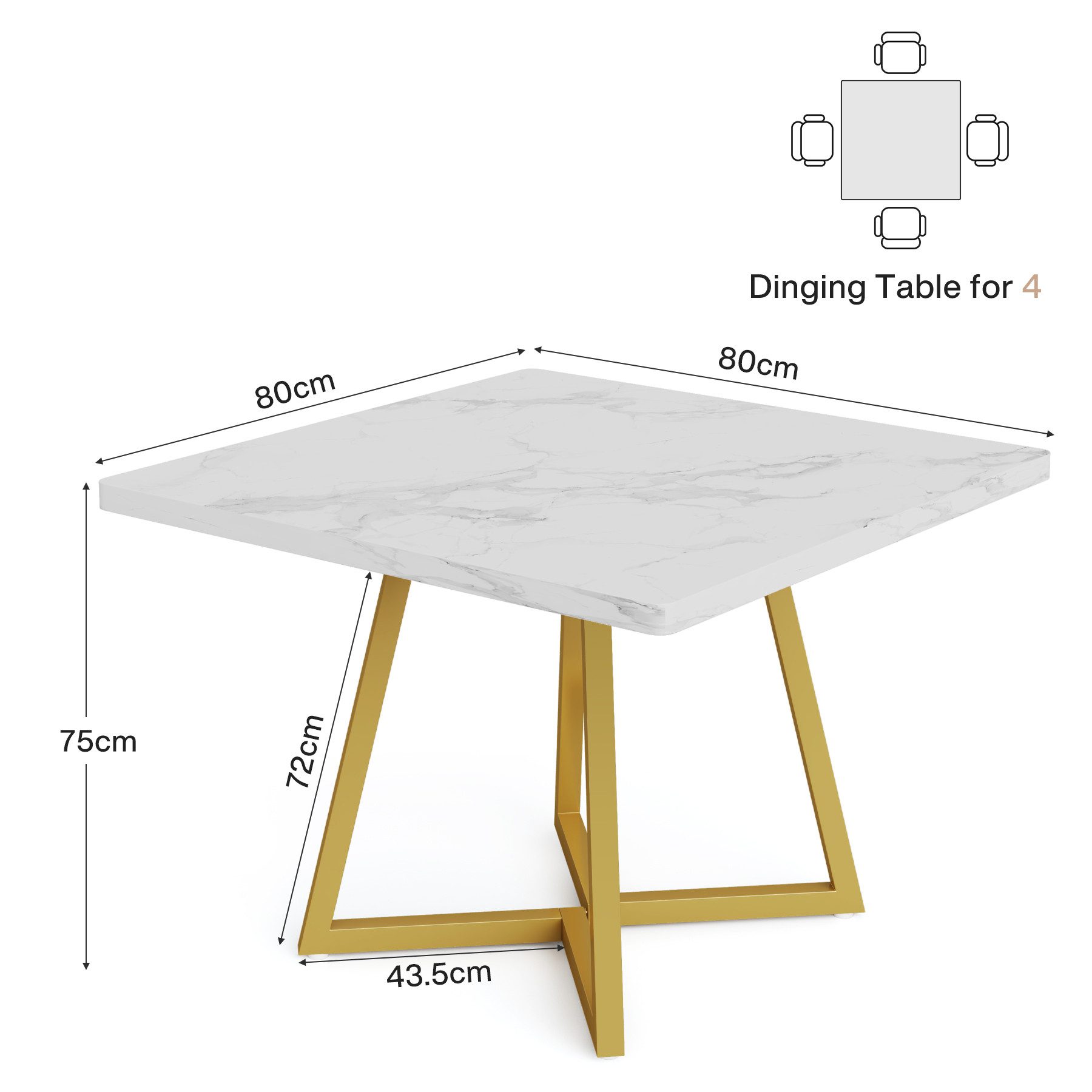 Tribesigns Esstisch küchentisch für 4 Personen, Braun 80 x 80 cm – Bild 5 von 5