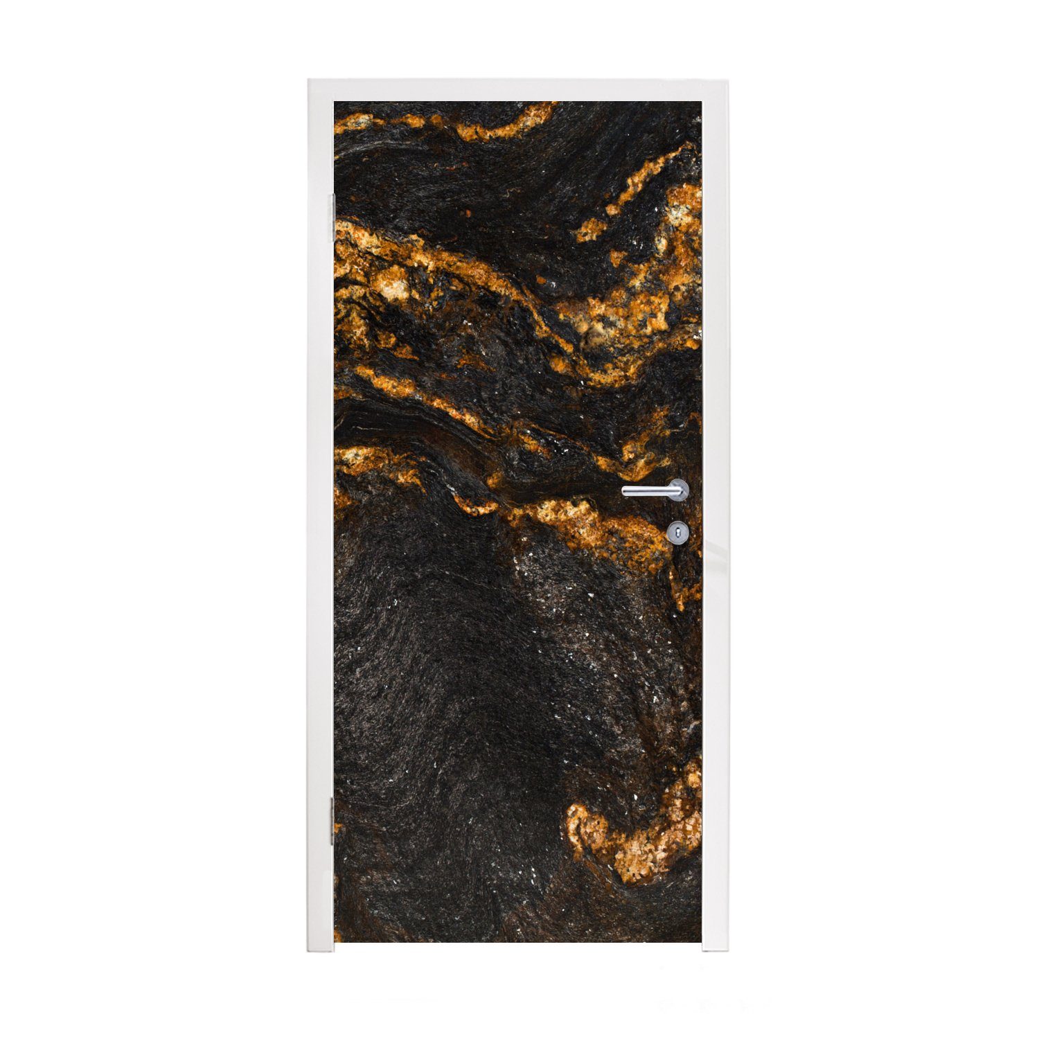 Türtapete (1 - 75x205 - Matt, - Fototapete bedruckt, Tür, Marmoroptik MuchoWow Marmor für - St), Schwarz Limette cm Türaufkleber, Luxus, - Gold