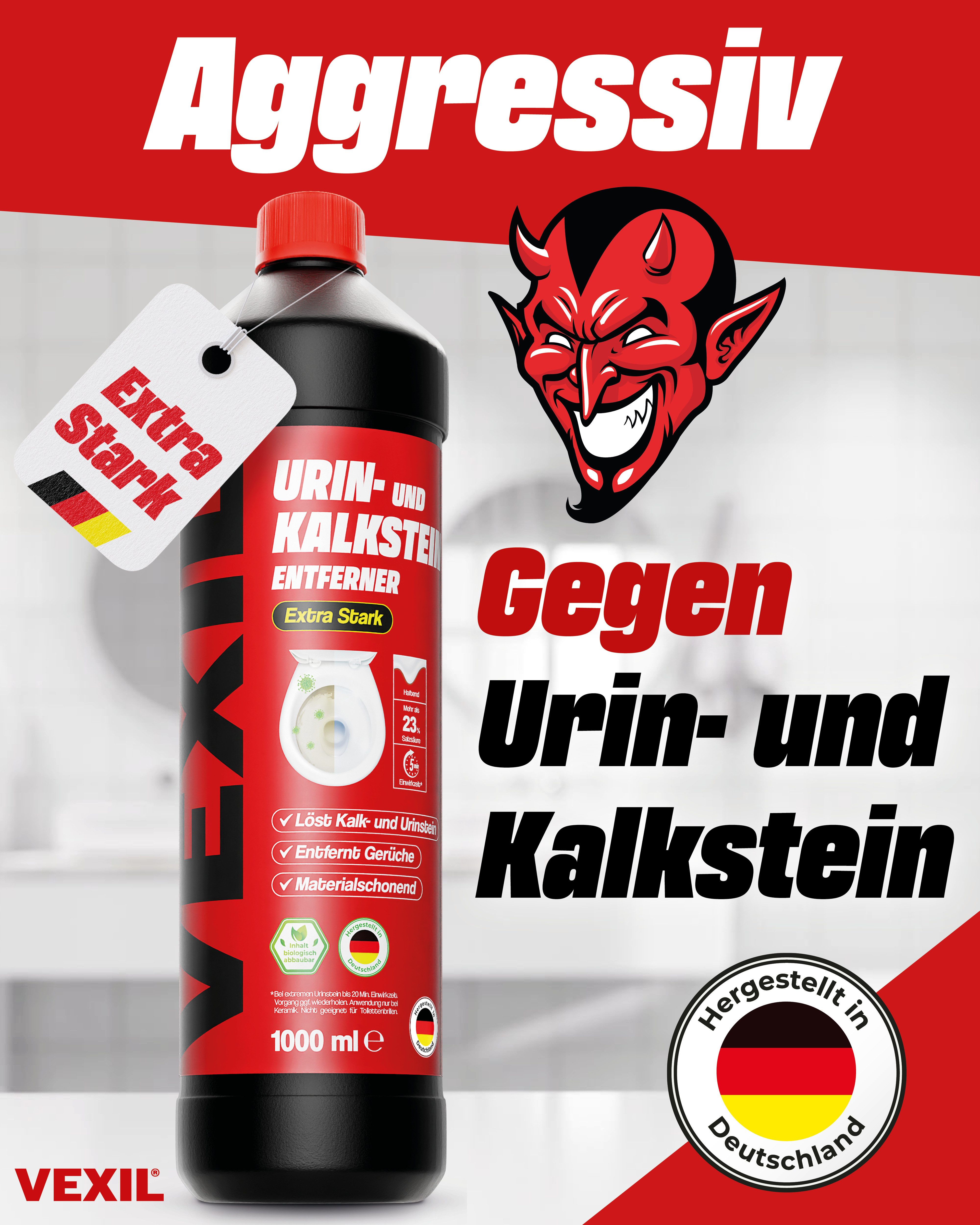 VEXIL Urinsteinentferner - entfernt mühelos hartnäckigen Schmutz - Urinsteinlöser (1x 1 L Urinsteinlöser Flasche 1 L)