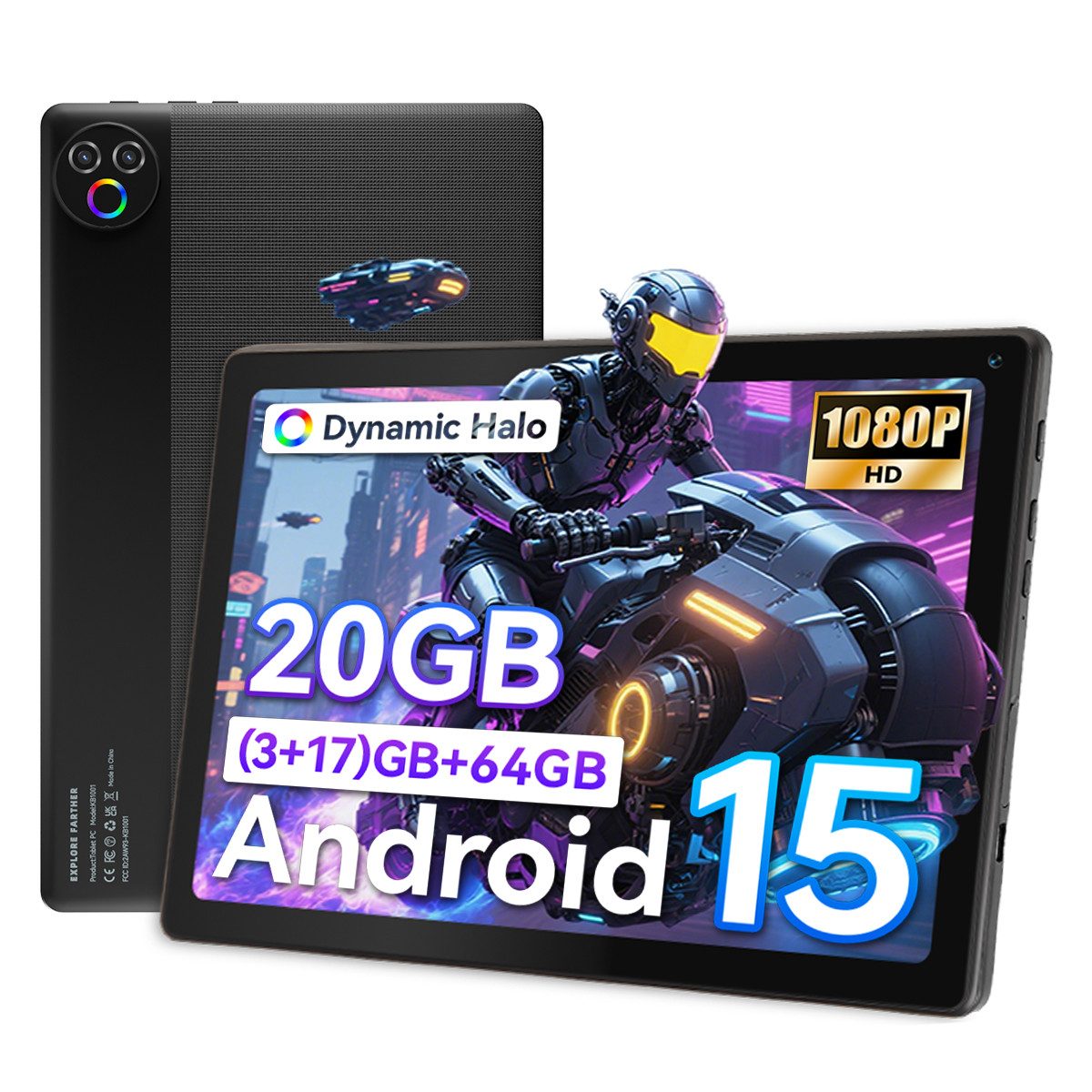 BUFO 10 Zoll Android 15, 20(3+17)GB+64GB, 1280x800 HD Display, WiFi 6 Tablet (10", 64 GB, Android, WiFi, Android 15, 5-Core 1.8 GHz 20 (3+17) GB RAM, HD IPS-Touch-Bildschirm)