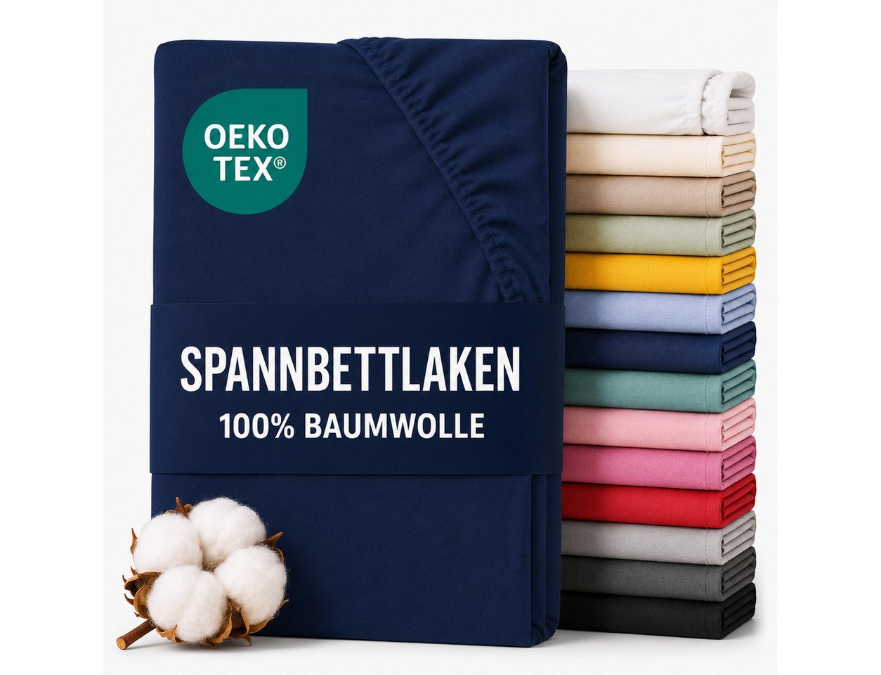 Komfortec Spannbettlaken Premium Jersey Bettlaken 90x200, 140x200, 160x200, 180x200, 200x200 cm, 100% Baumwolle (135g/m), Gummizug: Rundum, (1 Stück), OEKO-TEX® Standard 100, für Matratzen bis 25 cm Höhe, Hotelqualität
