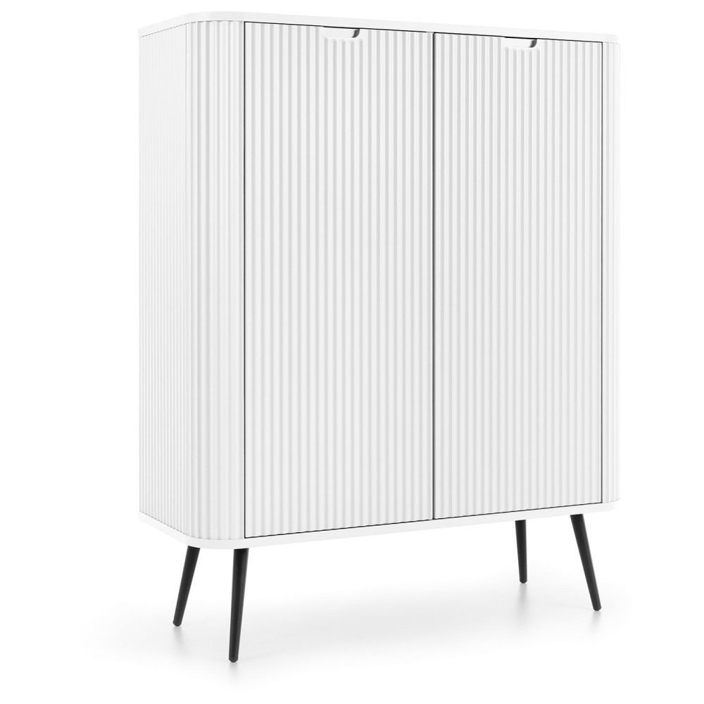 Lomadox Highboard ZARA-160, in weiß Rillen modern Metallfüße schwarz 103x129x39 cm