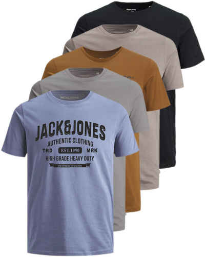 Jack & Jones Print-Shirt Bedrucktes T-Shirt aus Baumwolle (5er-Pack) bequemes Oberteil in Unifarben