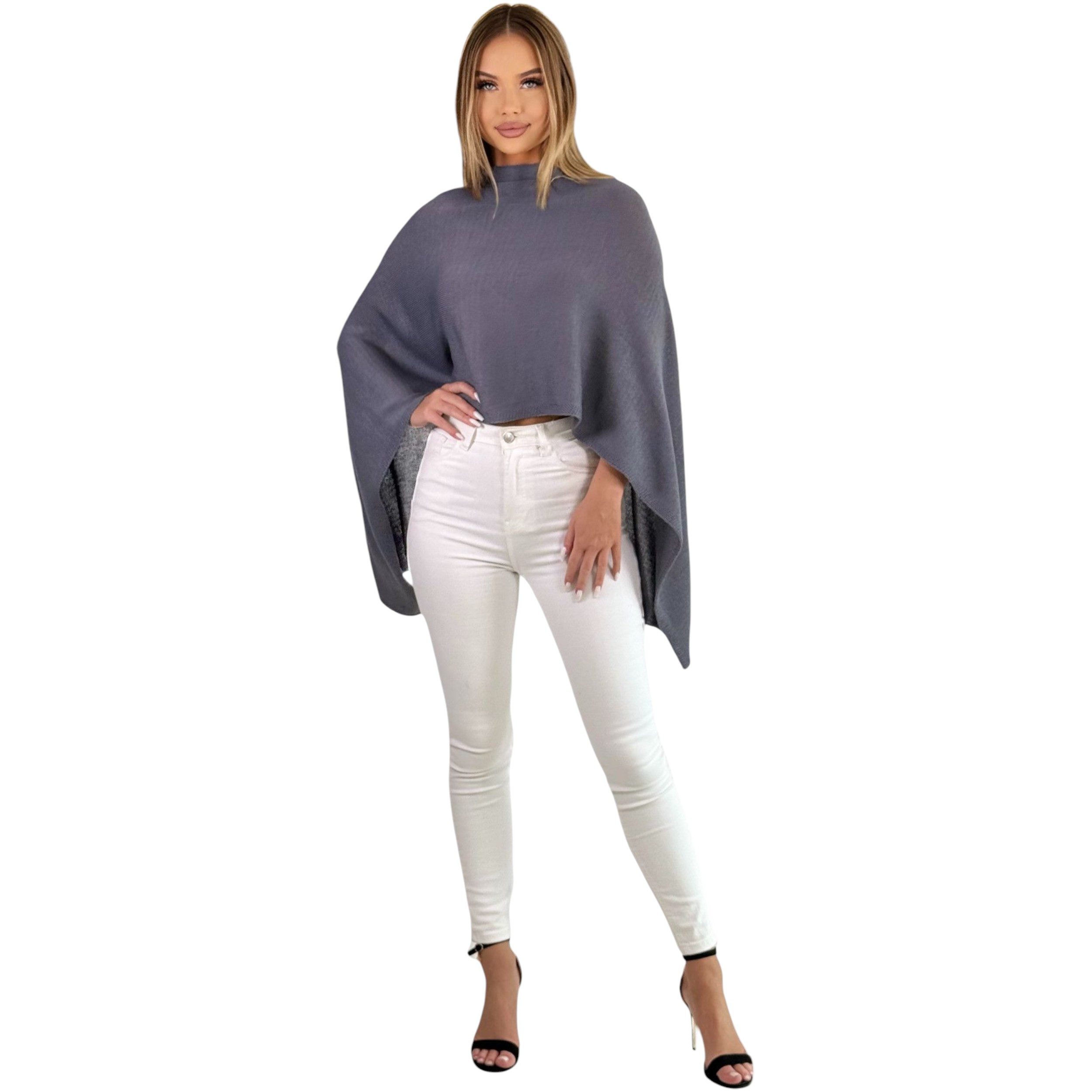 Mississhop Strickponcho Damen Poncho Cape Überwurf Strickponcho feiner Strick 221 – Bild 5 von 5