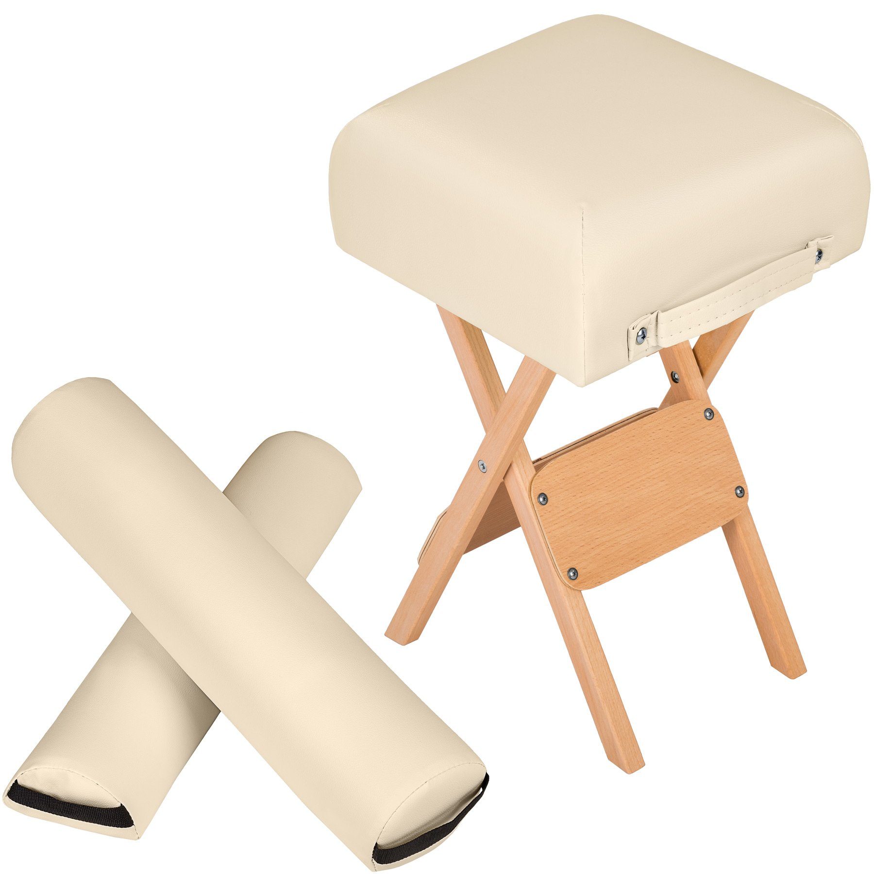 tectake Hocker Sitzhocker mit 2 Lagerungsrollen, aus Holz und Kunstleder