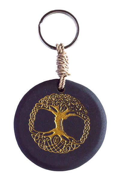 Saraswati Schlüsselanhänger Schlüsselanhänger "Baum des Lebens" Stein schwarz/gold 9cm