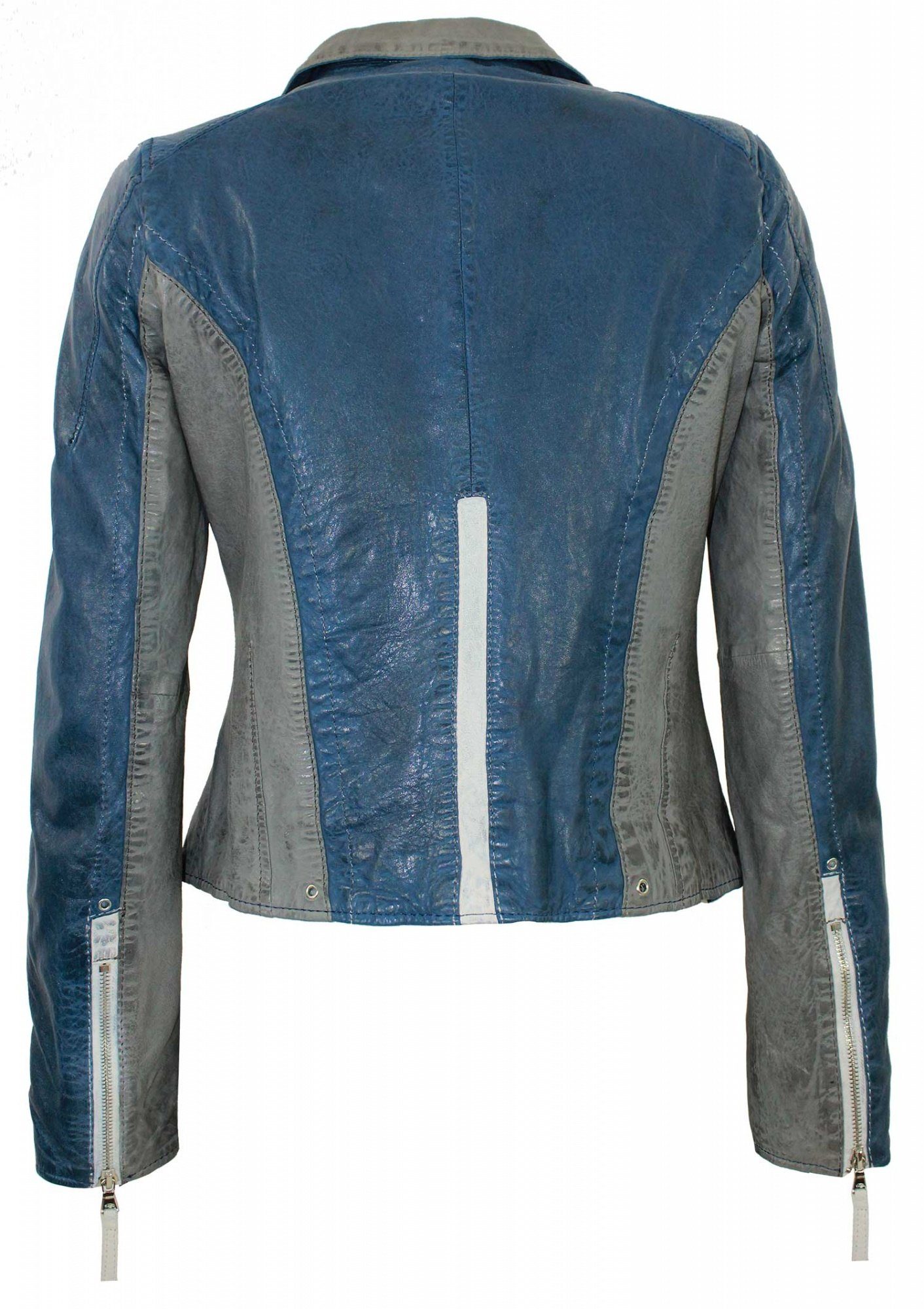 Lederjacken24 Lederjacke Damen Lederjacke Bikerjacke Lammnappa blau