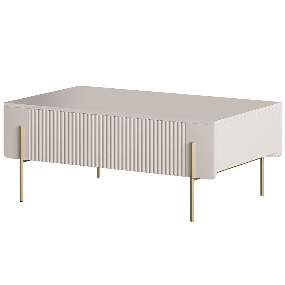 Lomadox Wohnzimmer-Set MEAFORD-141, (Mega-Spar-Set, 3-St., Lowboard Couchtisch Kommode), Kaschmir mit goldfarbenen Akzenten, Rillenfront, griffloses Design