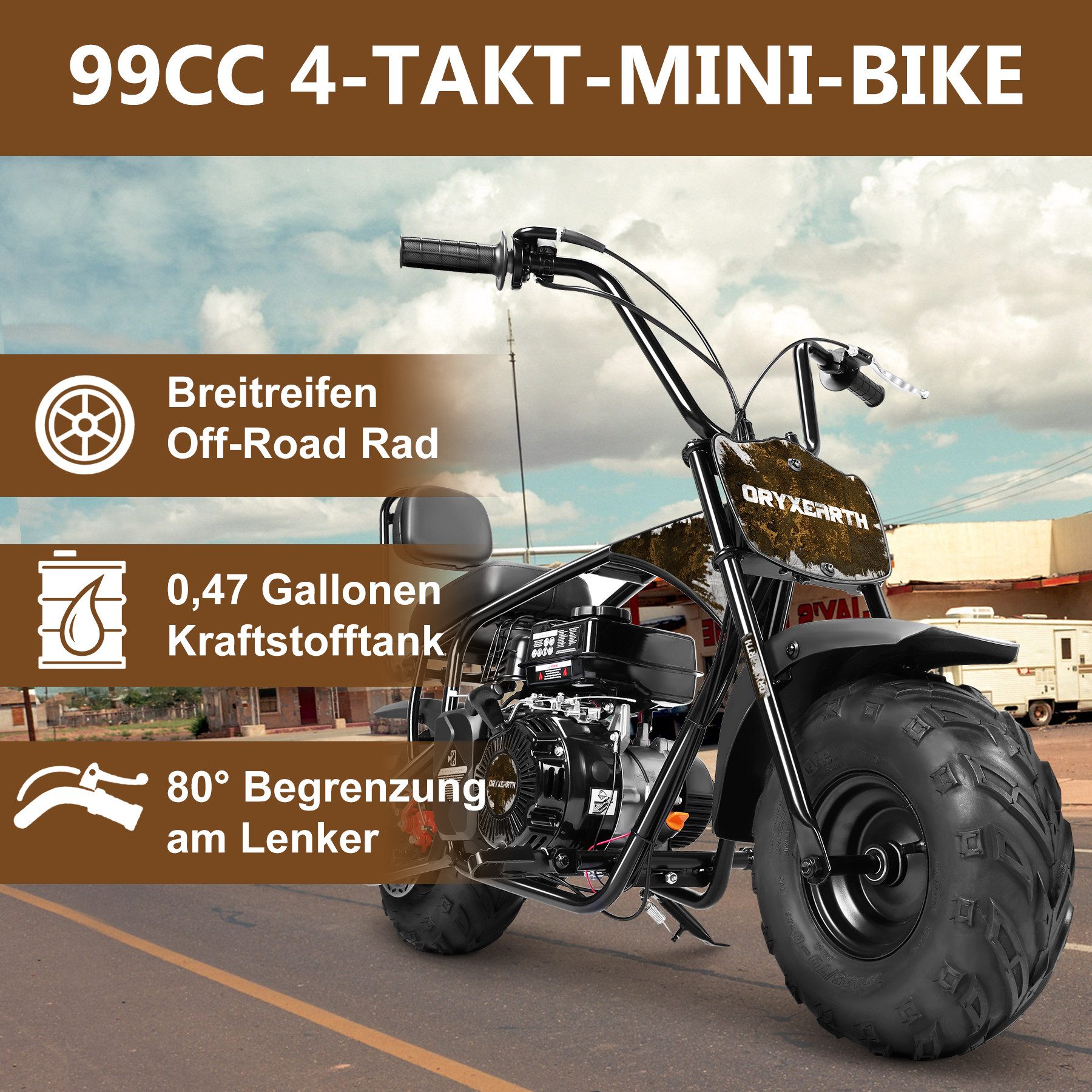 Oryxearth Dirt-Bike Pocket Bike Minicross 99cc 20km/h Gasbetriebenes Offroad-Motorrad