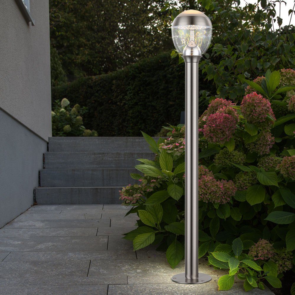 Warmweiß, fest Terrasse LED-Leuchtmittel Steh 34252 Globo Globo LED verbaut, Watt Leuchte Außen-Stehlampe, Beleuchtung 11 Edelstahl