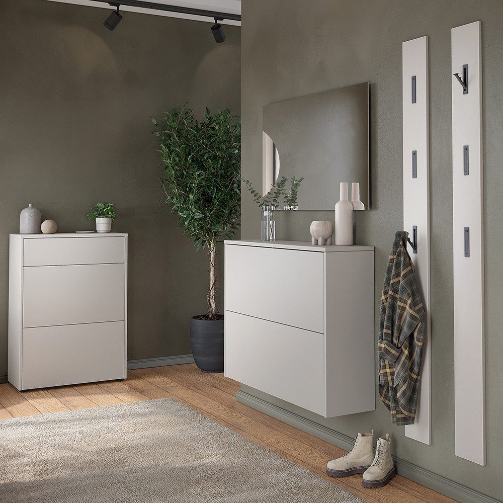 Lomadox Garderoben-Set BAIANO-01, (Spar-Set, 5-St., Garderobenspiegel Schuhschränke Garderobenpaneele), in beige und Eiche, grifflos, Push-to-Open