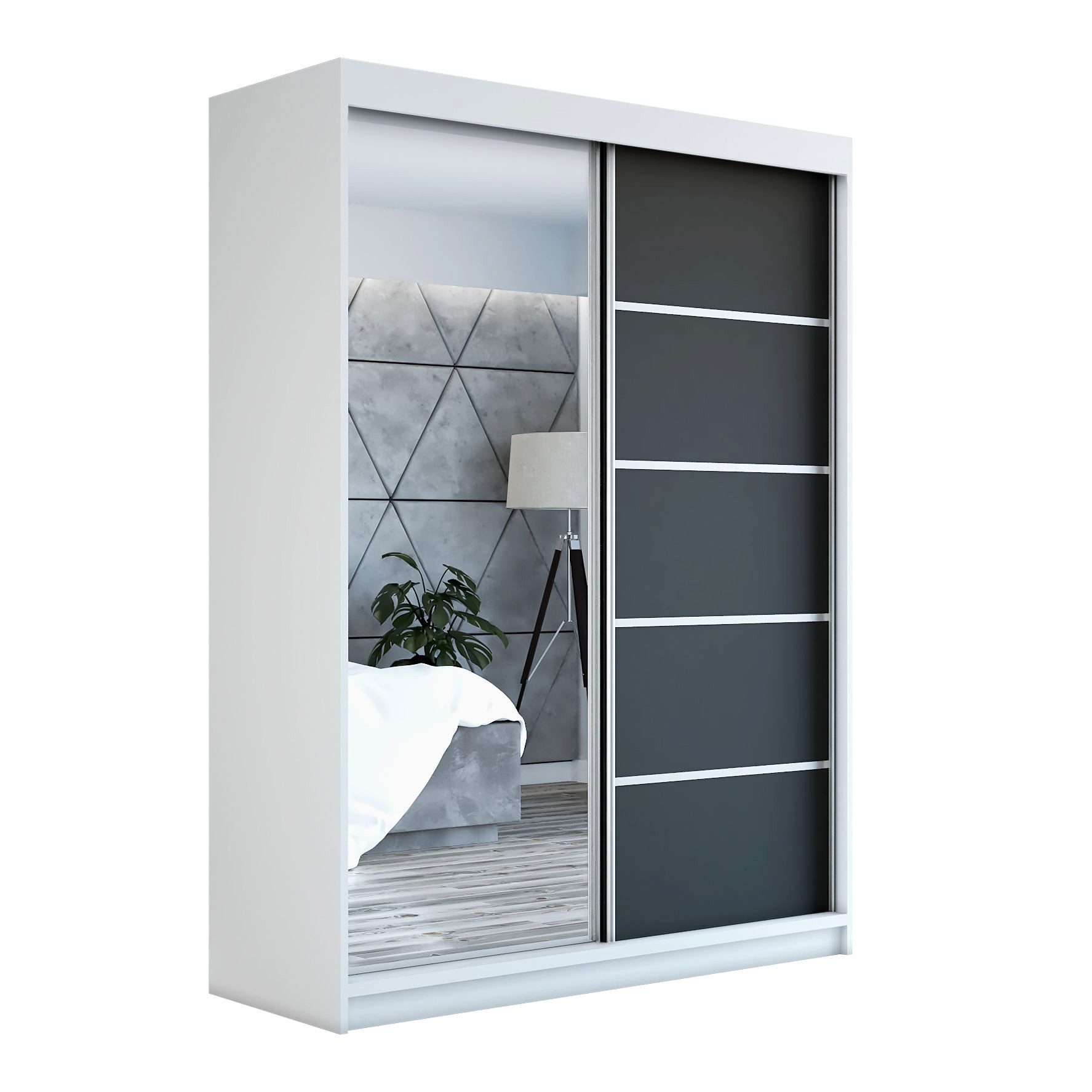 A&J MöbelLand GmbH Schiebetürenschrank GAP 160 cm mit Spiegel (nur für kurze Zeit! TOP ANGEBOT! Geräumiger Schrank mit viel Stauraum:6 Regalen und 1 Kleiderstange – -ideal zur Aufbewahrung von Kleidung und Accessoires. TOP PRODUKT! Farbe und Größe (120 cm, 160 cm, 180 cm) zur Auswahl -wählen Sie das ideale Modell für Ihr Schlafzimmer!, Kleiderschrank mit Regalen)