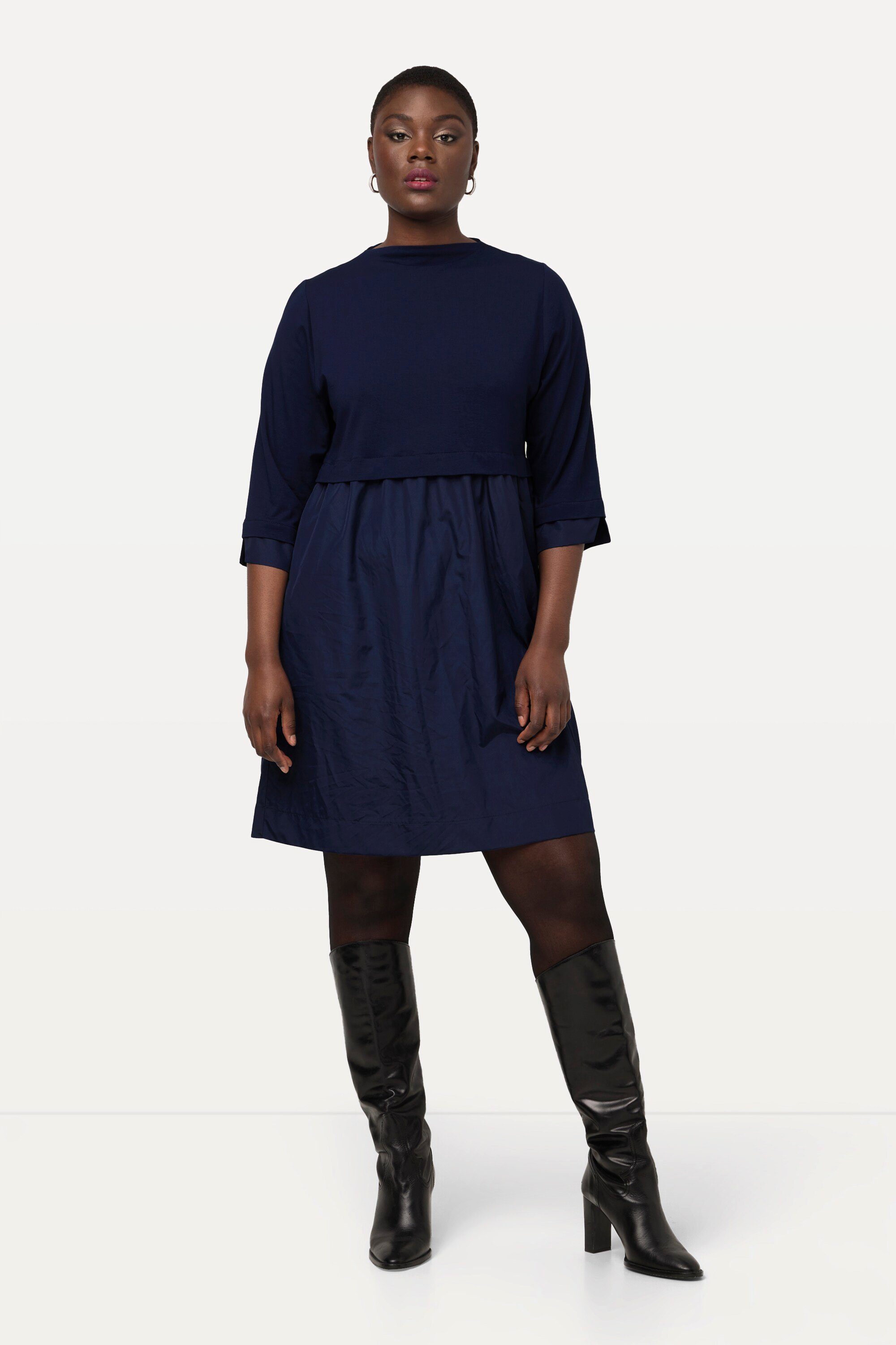 Midikleid Midikleid Lagenoptik Taftrock Stehkragen 3/4-Arm