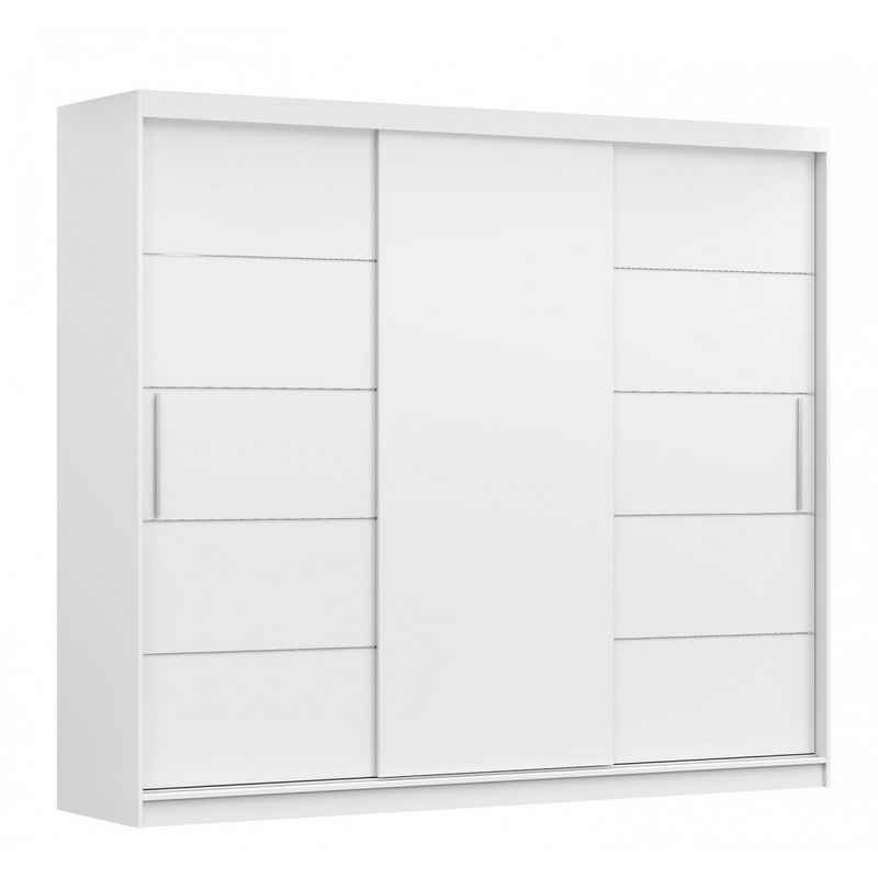 MOEBLO Kleiderschrank ELBA II (Schwebetürenschrank 2-türig Schrank Garderobe Schiebtüren Schlafzimmer, Dekorative Aluminiumleisten, Kleiderstange und Regale) (BxHxT):250x218x61 cm