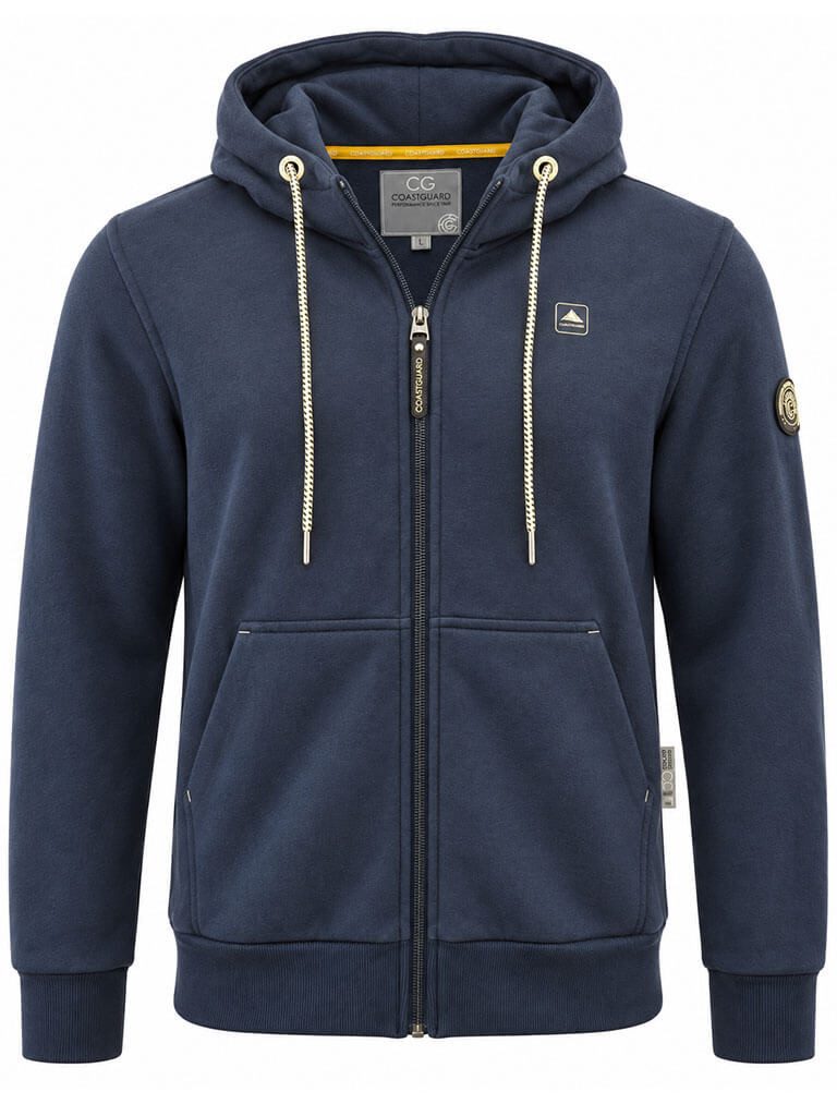 Coastguard Kapuzensweatjacke Herren Sweatjacke mit Kapuze - Hoodie Kapuzenjacke Freizeitjacke Print auf der Brust und Kapuze, Kängurutaschen, Kapuze mit Kordelzug