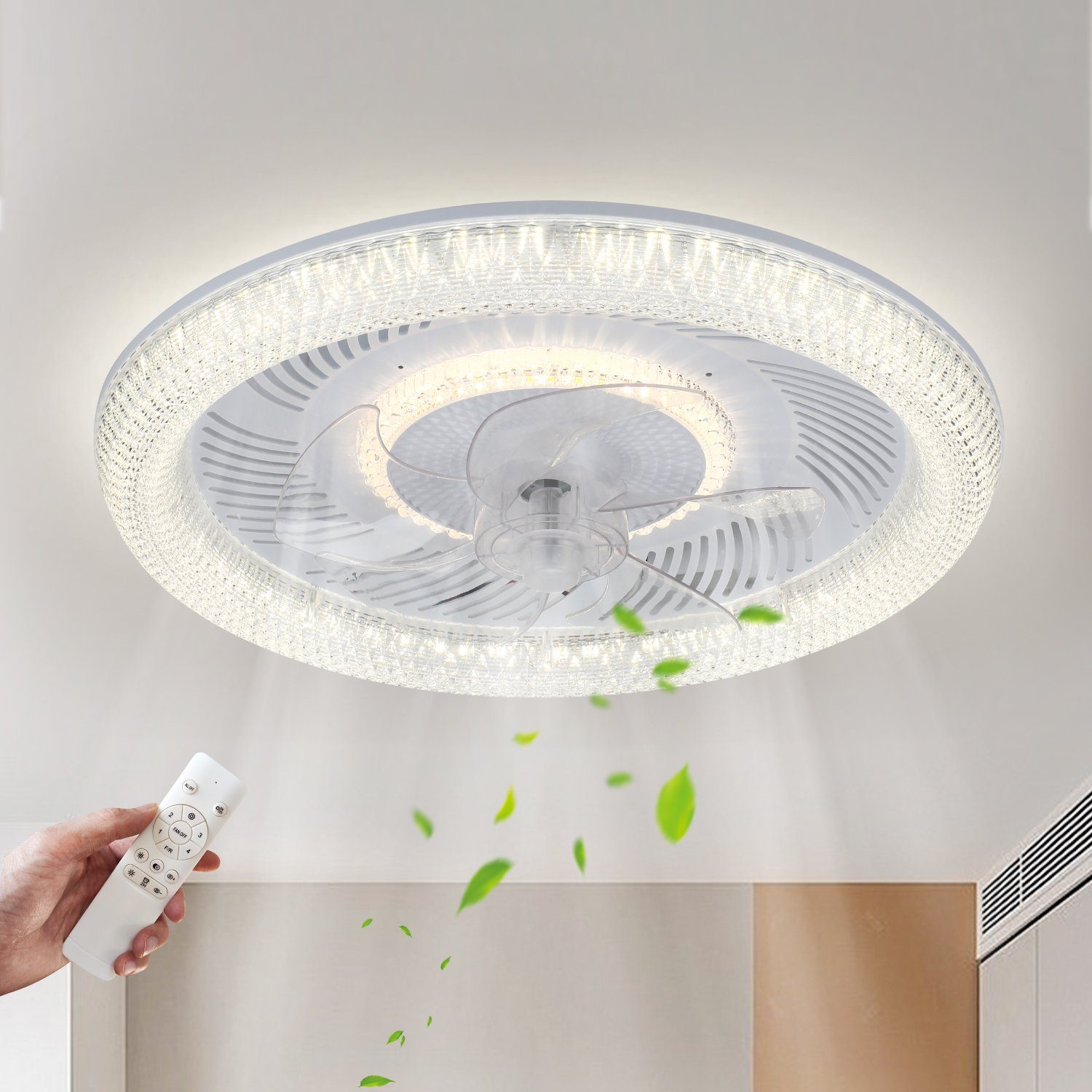 JDONG Deckenventilator Mit Beleuchtung Leise 54W Dimmbar Deckenleuchte Mit Fernbedienung, Für Schlafzimmer Wohnzimmer Esszimmer Arbeitszimmer