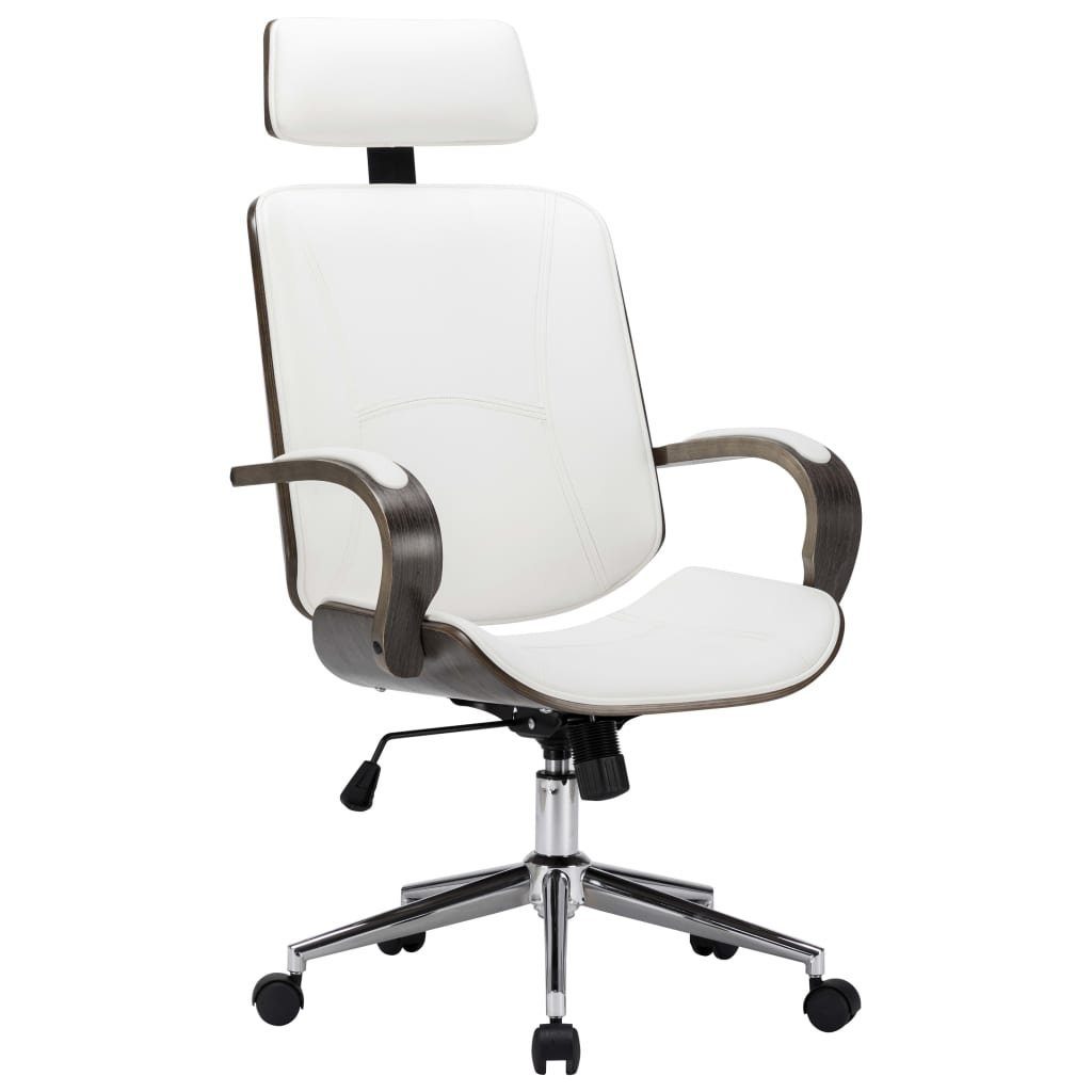 vidaXL Bürostuhl Drehbarer Bürostuhl mit Kopfstütze Weiß Kunstleder und Bugholz (1 St) Weiß und grau | Weiß und grau