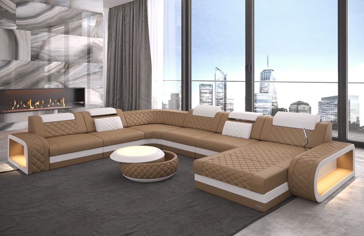 Sofa Dreams Wohnlandschaft »Berlin - XXL U Form Ledersofa«, mit LED, wahlweise mit Bettfunktion ledersofa u form xxl