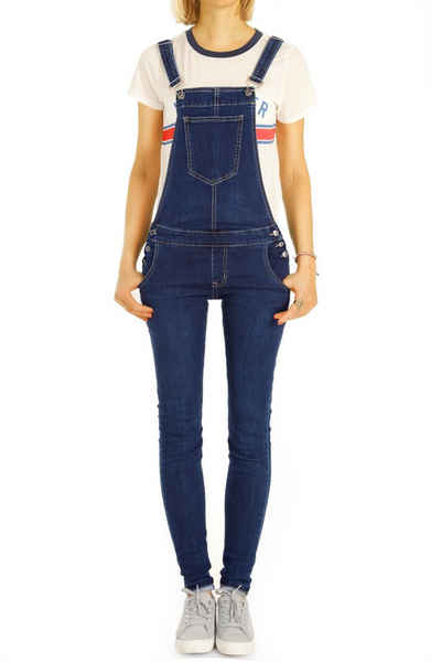 be styled Jeanslatzhose Jeanslatzhose röhrige skinny Passform Jeans Overall - Damen - j16i-2 5-Pocket-Style, mit Stretch-Anteil