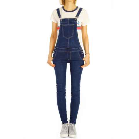 be styled Jeanslatzhose Jeanslatzhose röhrige skinny Passform Jeans Overall - Damen - j16i-2 5-Pocket-Style, mit Stretch-Anteil