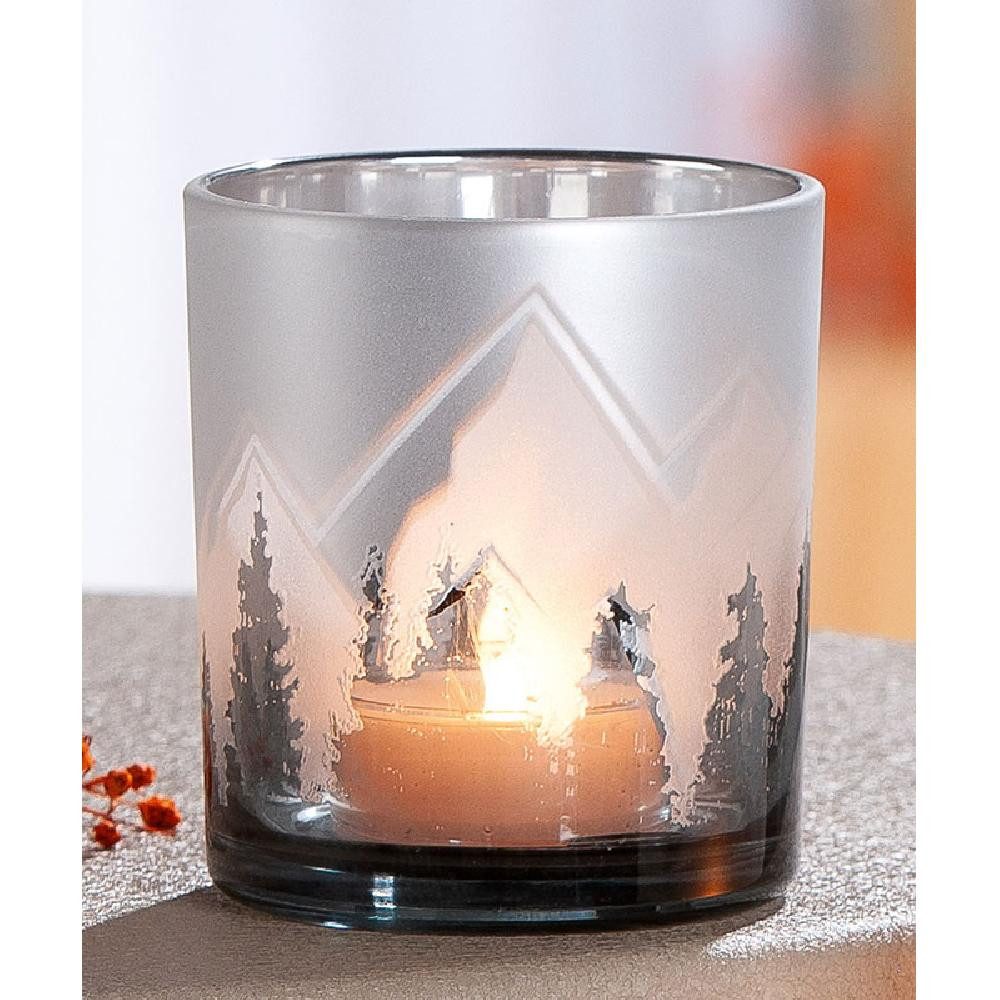 GILDE Kerzenhalter Windlicht Alpenpanorama Bergmotiv (8cm)