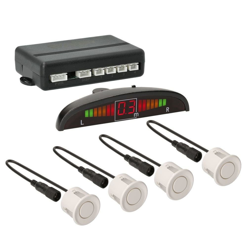 VSG24 Premium Einparkhilfe ECHO PLUS VORNE Display Parkhilfe zum nachrüsten Rückfahrkamera (Rückfahrwarner mit Display & 4 Sensoren Stecksystem Nachrüstsatz PDC)