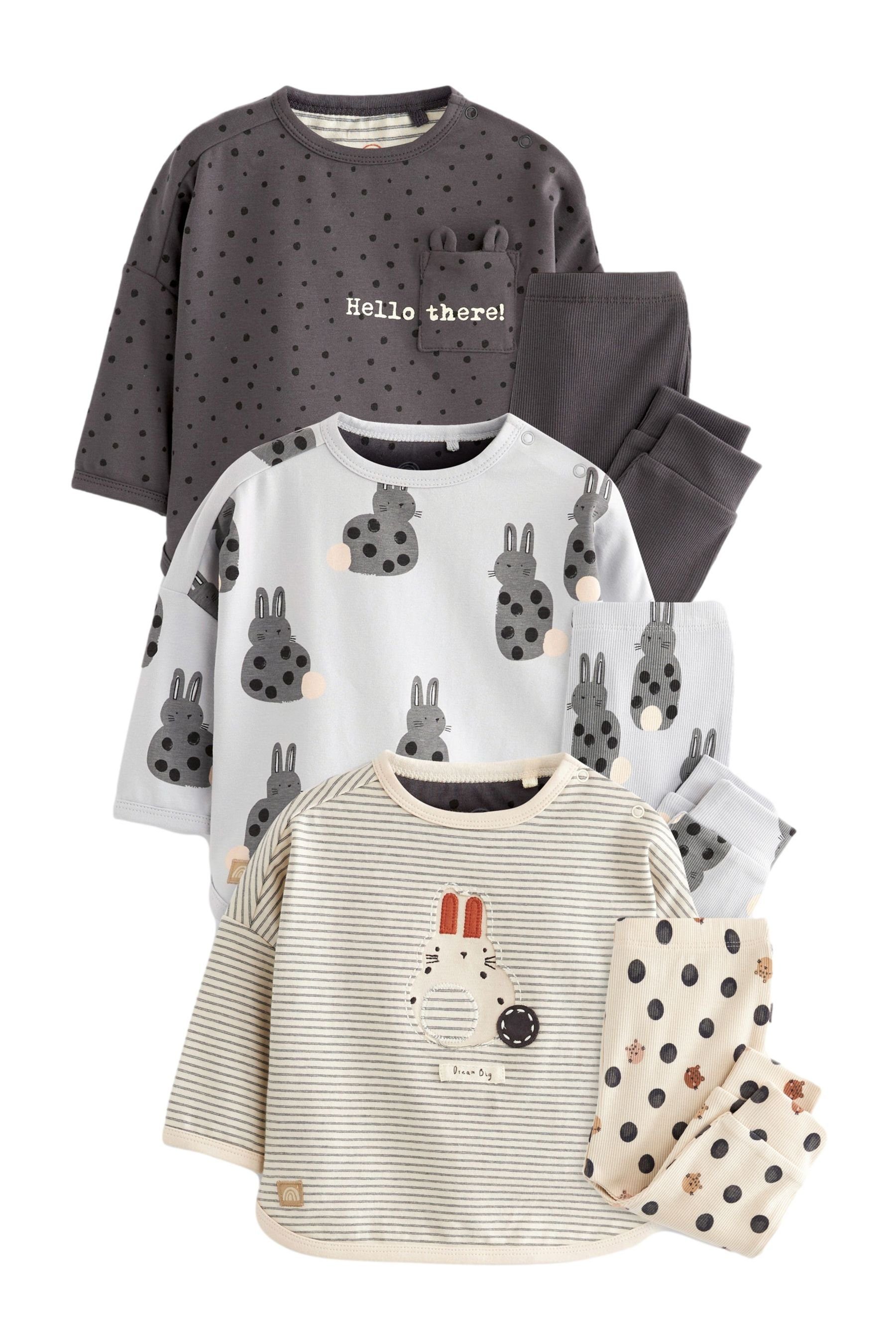 Next Shirt & Leggings T-Shirts und Leggings im 6-teiligen Baby-Set (6-tlg) Monochrome Bunny