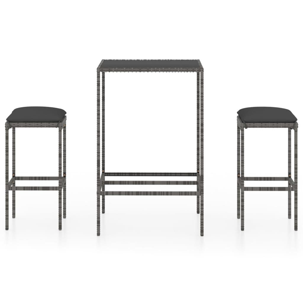vidaXL Gartenbar-Set, 3-tlg. Gartenlounge Set mit Kissen Poly Rattan Grau