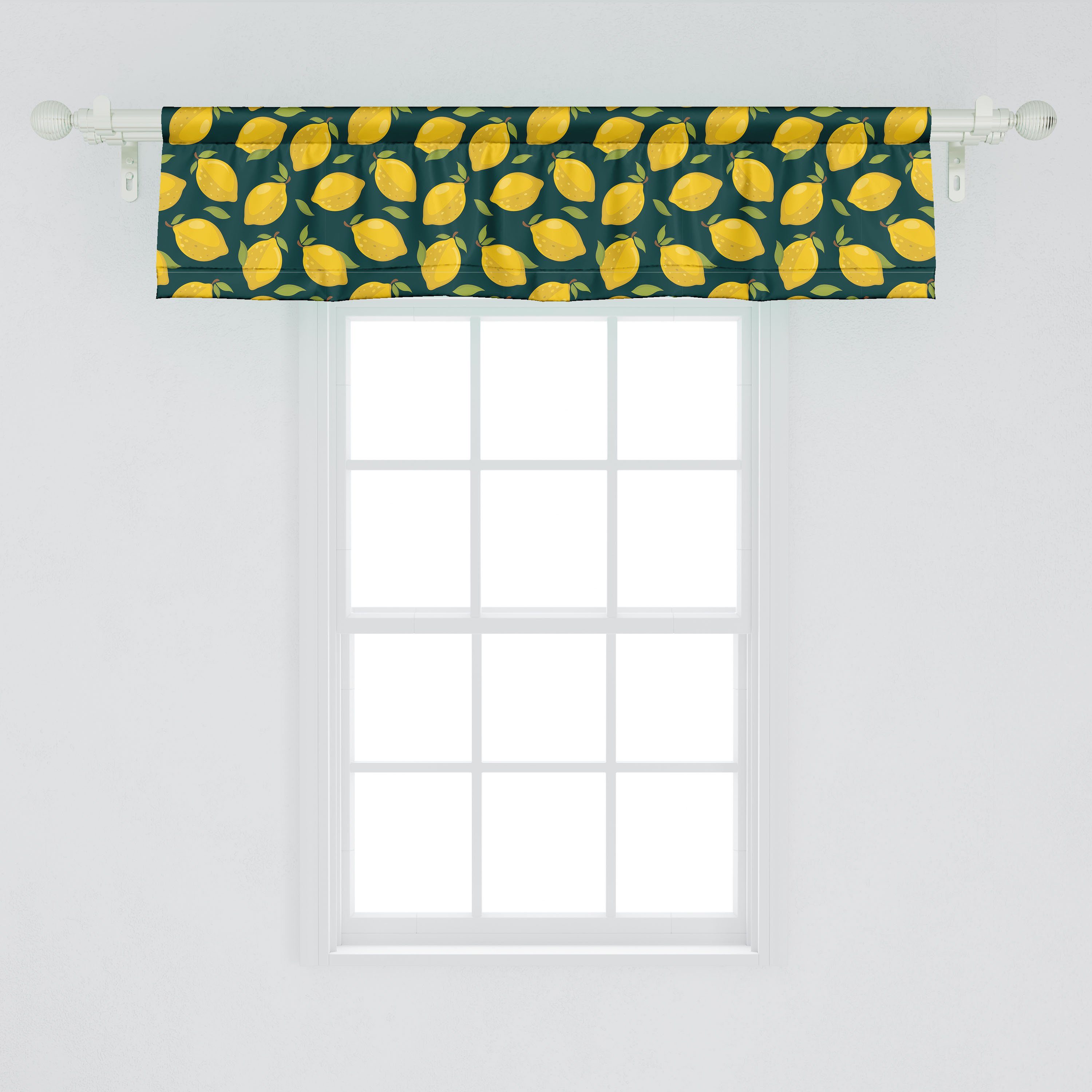 Scheibengardine Vorhang Volant für mit Schlafzimmer Küche Zitronen Dekor Citrus Blättern Stangentasche, Abakuhaus, Cartoon mit Microfaser
