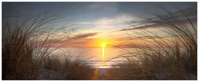 Wallario Glasbild, Sonnenuntergang am Strand, in verschiedenen Ausführungen