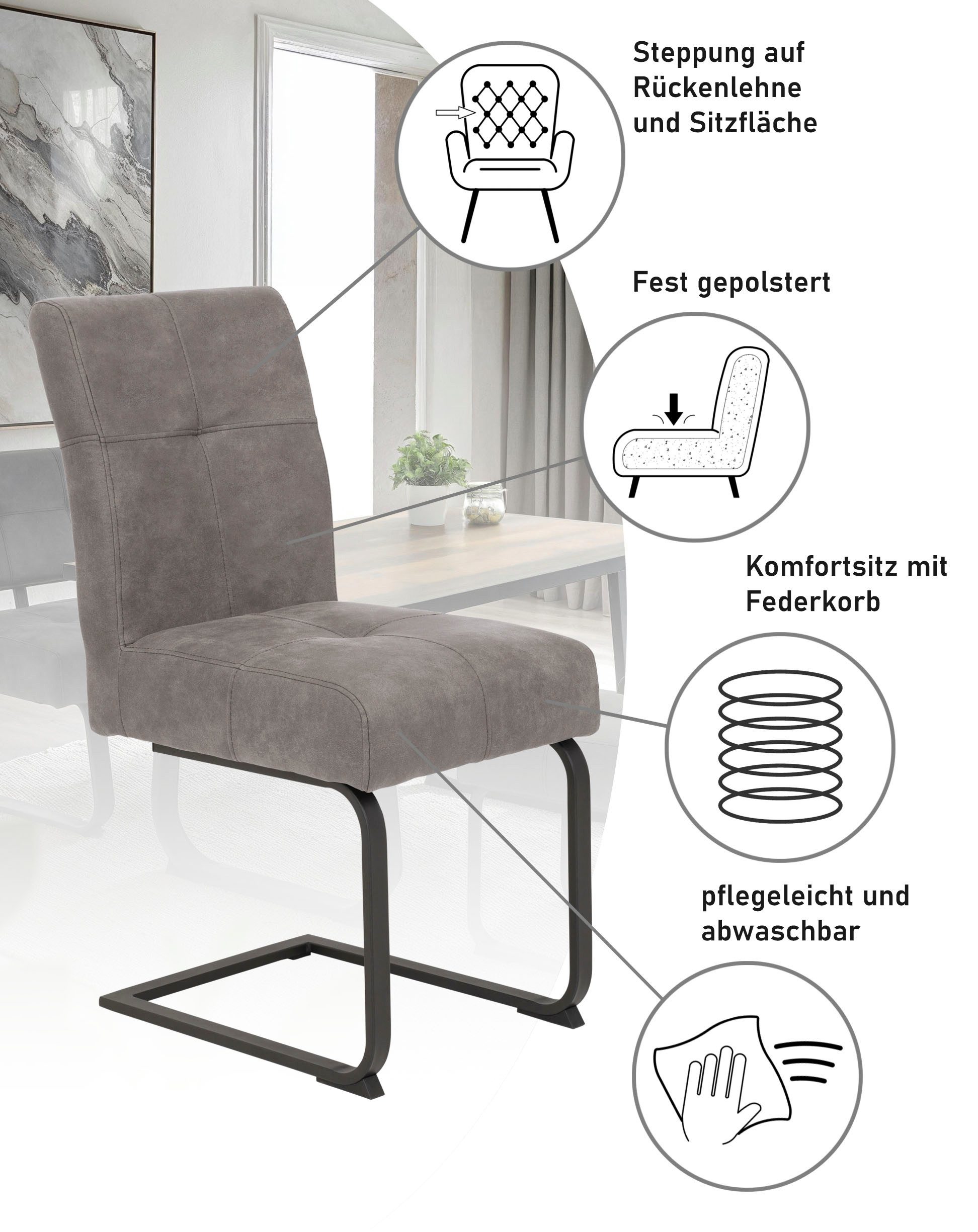 HELA Esszimmerstuhl Luise S Schwingstuhl, Freischwinger 2er-Set (Set, 2 St), Sitz mit Federkern, Extra dicke Polsterung, Küchenstuhl, OTTOs Choice – Bild 3 von 5