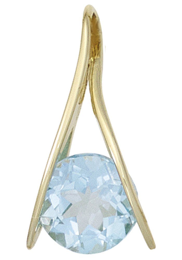JOBO Kettenanhänger Anhänger Goldanhänger 20 mm, 9 Karat 375 Gold mit Blautopas