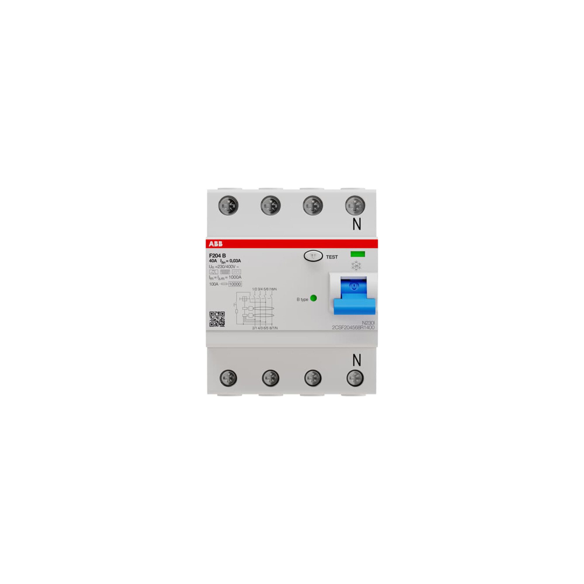 ABB Schalter ABB Stotz S&J FI-Schutzschalter TypB 4P 40A,30mA,3kA,4TE F204B-40/0,03