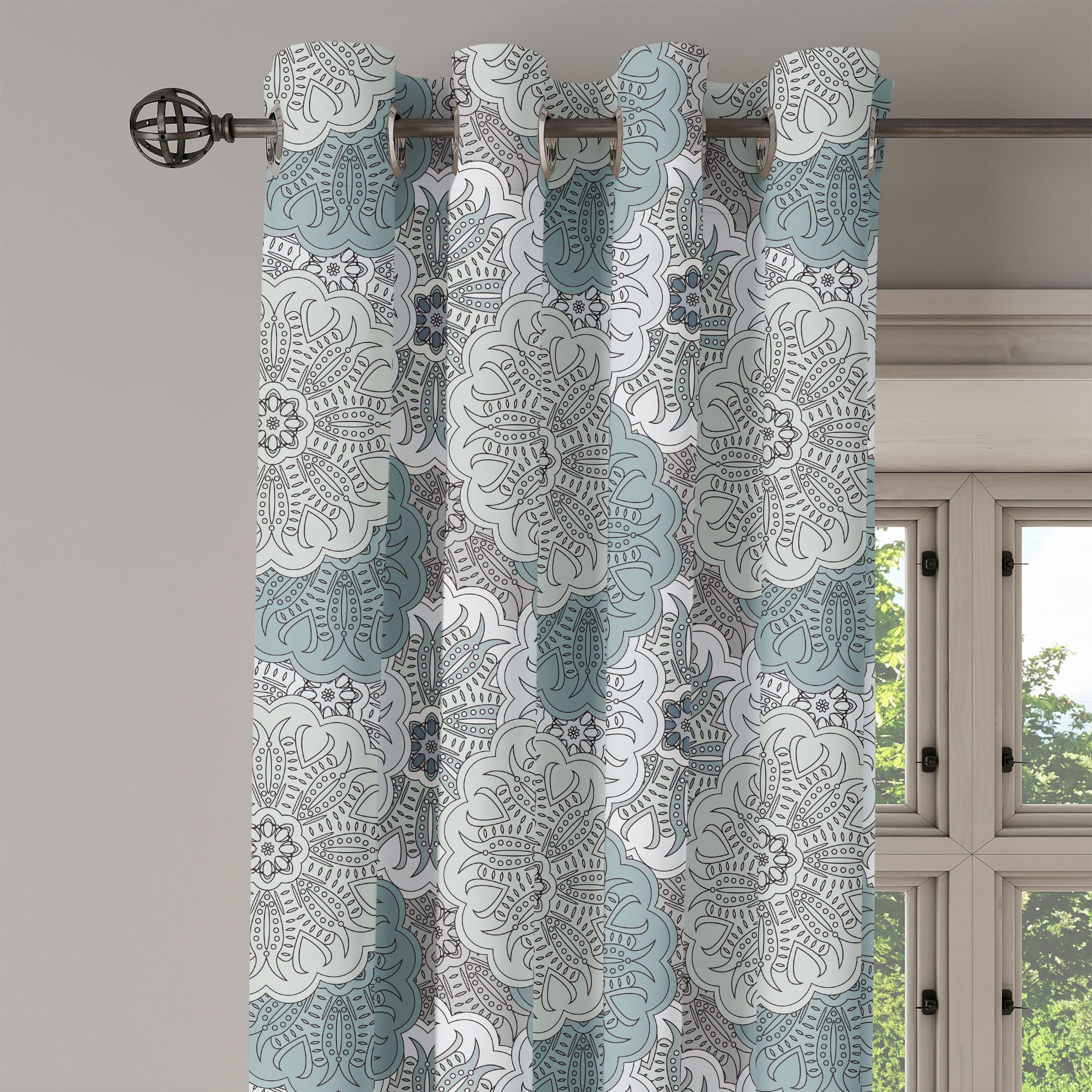 Gardine Ethnisch für Wohnzimmer, Oriental Dekorative Schlafzimmer Abakuhaus, 2-Panel-Fenstervorhänge Art