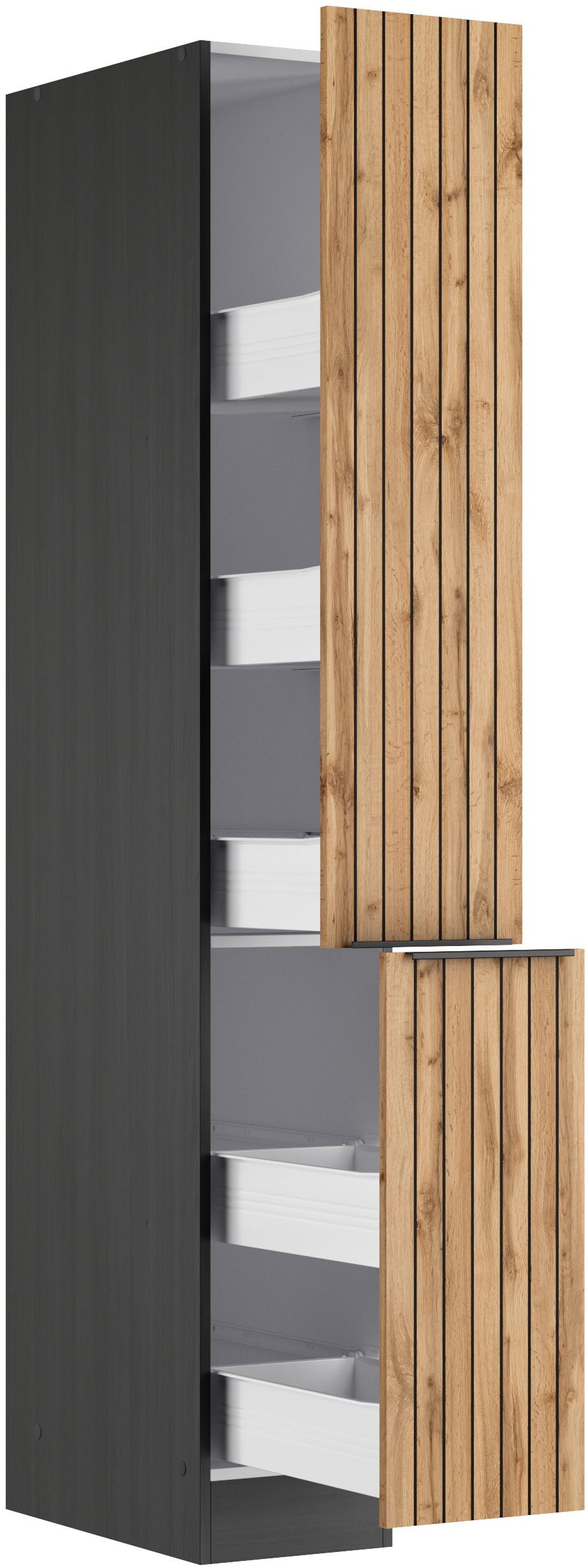 KOCHSTATION Apothekerschrank KS-Lagos Breite/Höhe 30/200 cm, mit 5 großen Ablagekörben