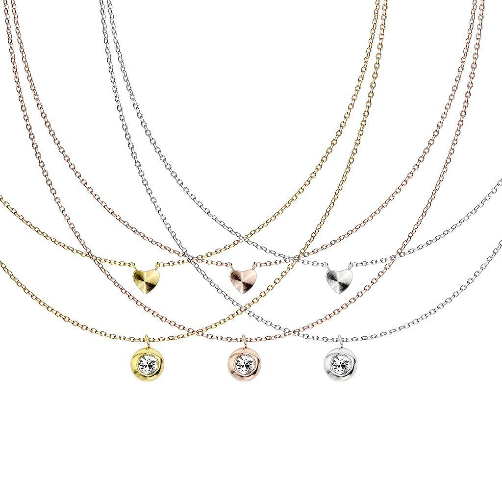mit Ketten-Set und Herz Kristall Halskette (1-tlg), aus gold Doppelkette Necklace BUNGSA Varianten rundem verschiedene