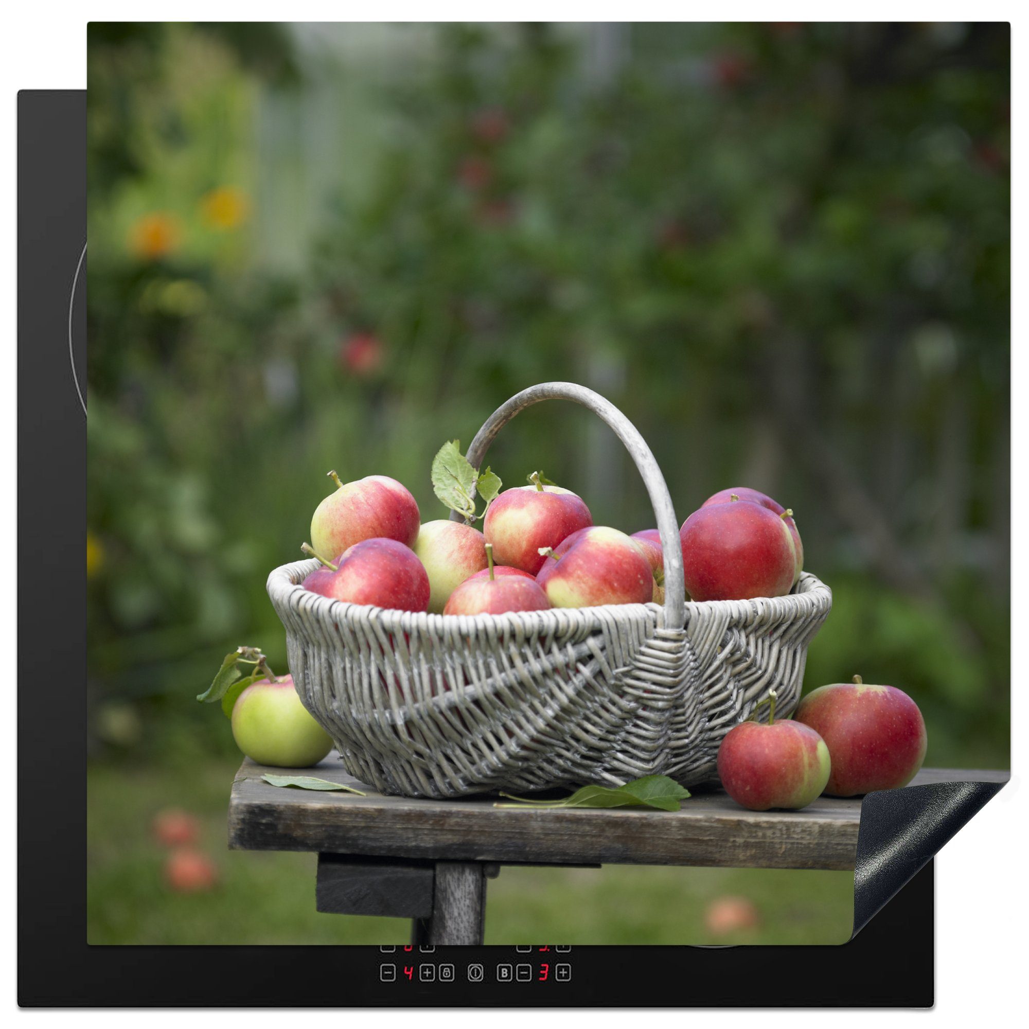 MuchoWow Herdblende-/Abdeckplatte Apfel - Obst - Korb, Vinyl, (1 tlg), 78x78 cm, Ceranfeldabdeckung, Arbeitsplatte für küche