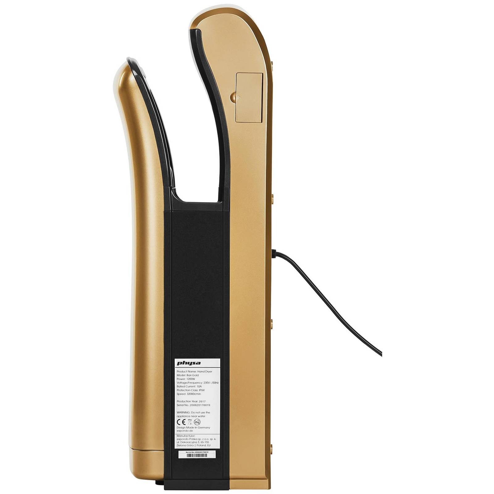 Physa Händetrockner Elektrischer Automatischer Wandhandtrockner 1200 W Golden Airblade, 1200W