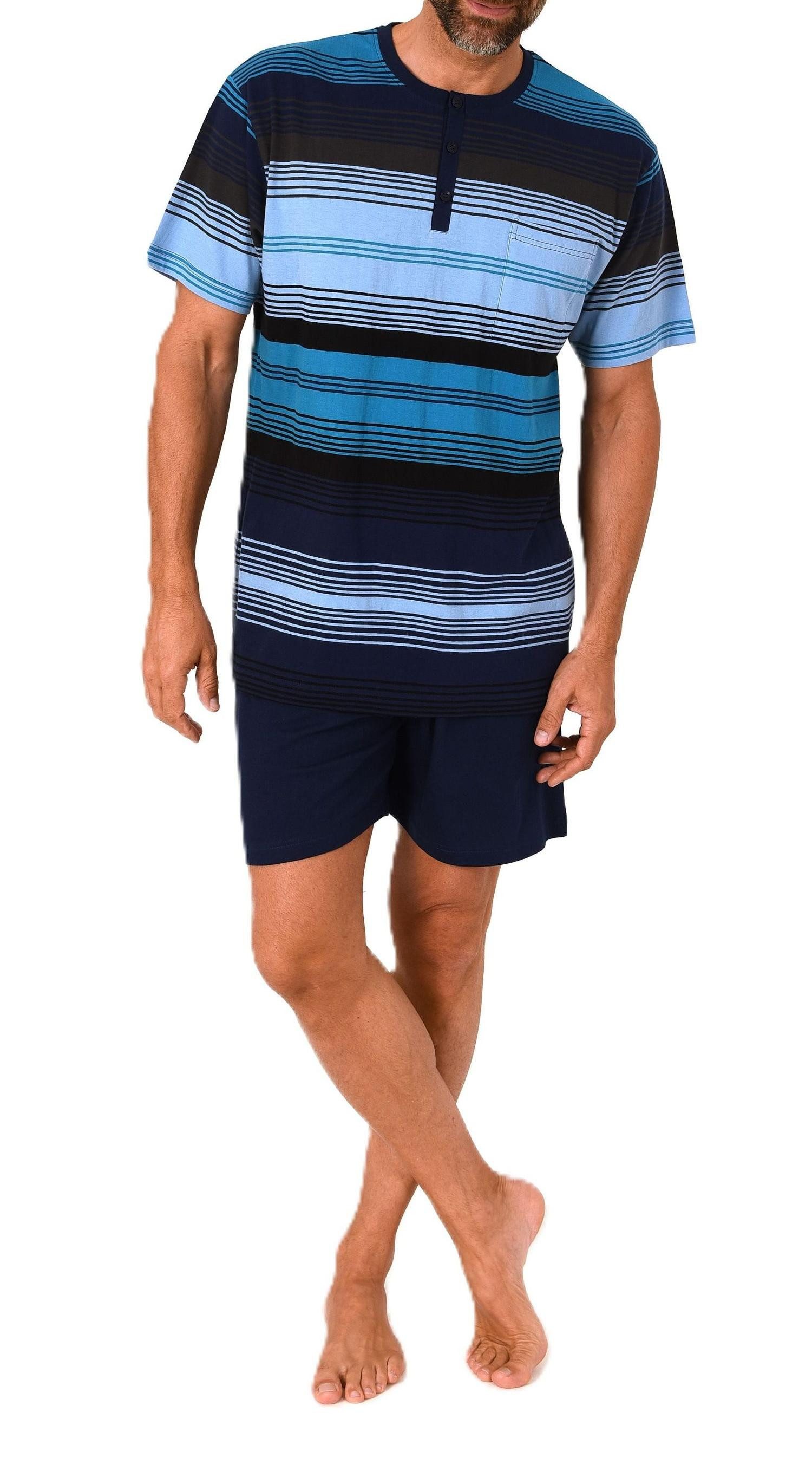 Normann Pyjama Normann Herren kurzarm Schlafanzug Shorty mit Knopfleiste am Hals – Bild 2 von 5