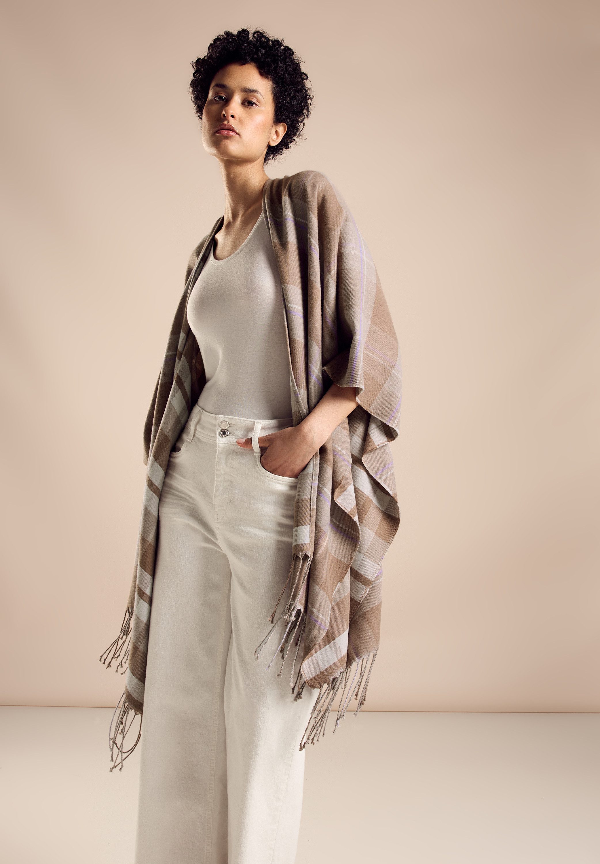 STREET ONE Strickponcho mit Karo Muster günstig online kaufen