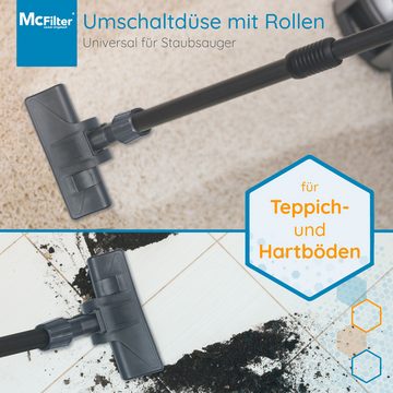 McFilter Kombidüse Universal passend für Miele Siemens Bosch Philips AEG usw., (1-tlg), Vario Verschluss (30-37 mm), Umschaltbar, 2 Rollen an Unterseite