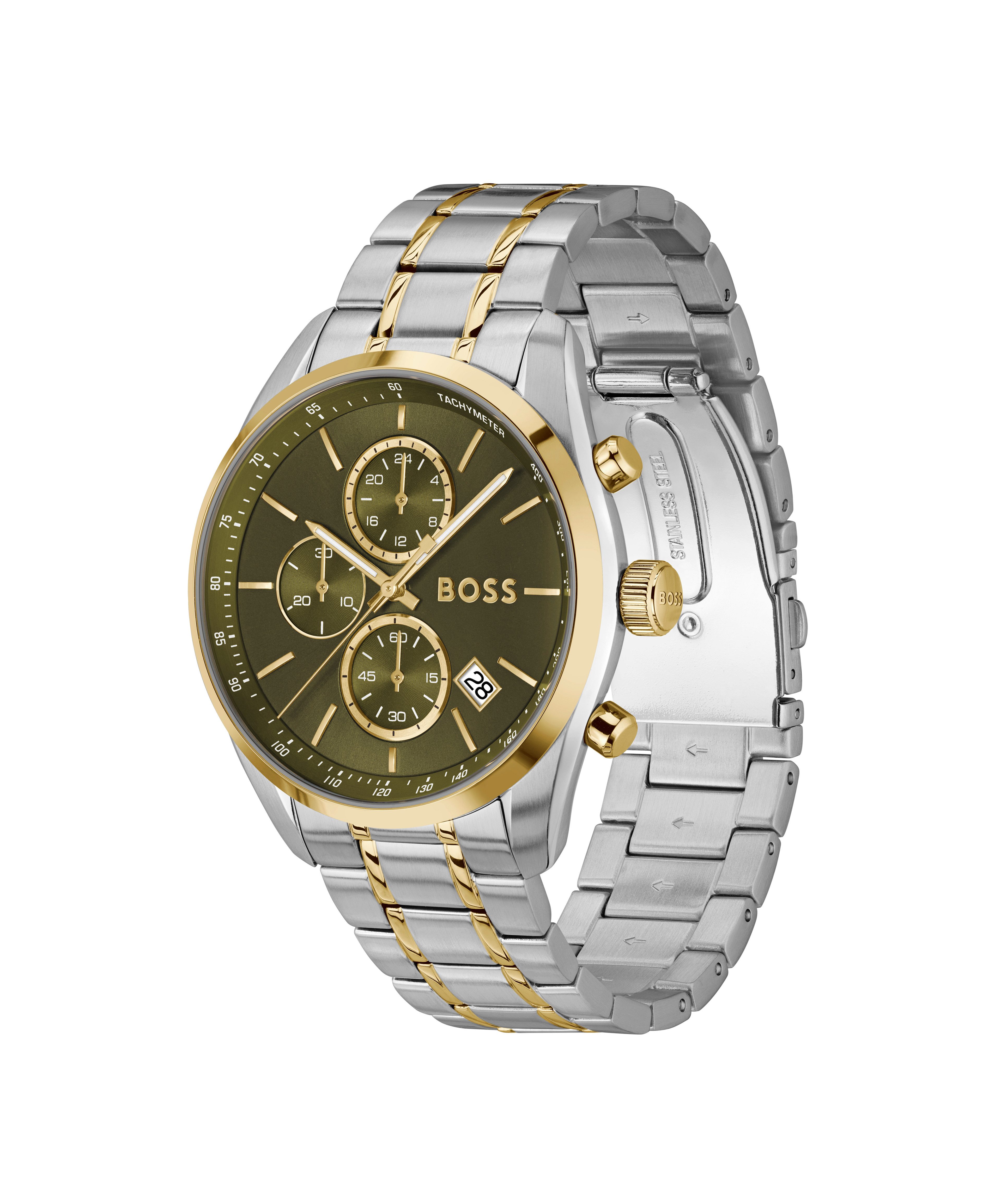 BOSS Chronograph GRAND PRIX 44 1514227, Quarzuhr, Armbanduhr, Herrenuhr, Edelstahlarmband, analog, Tag