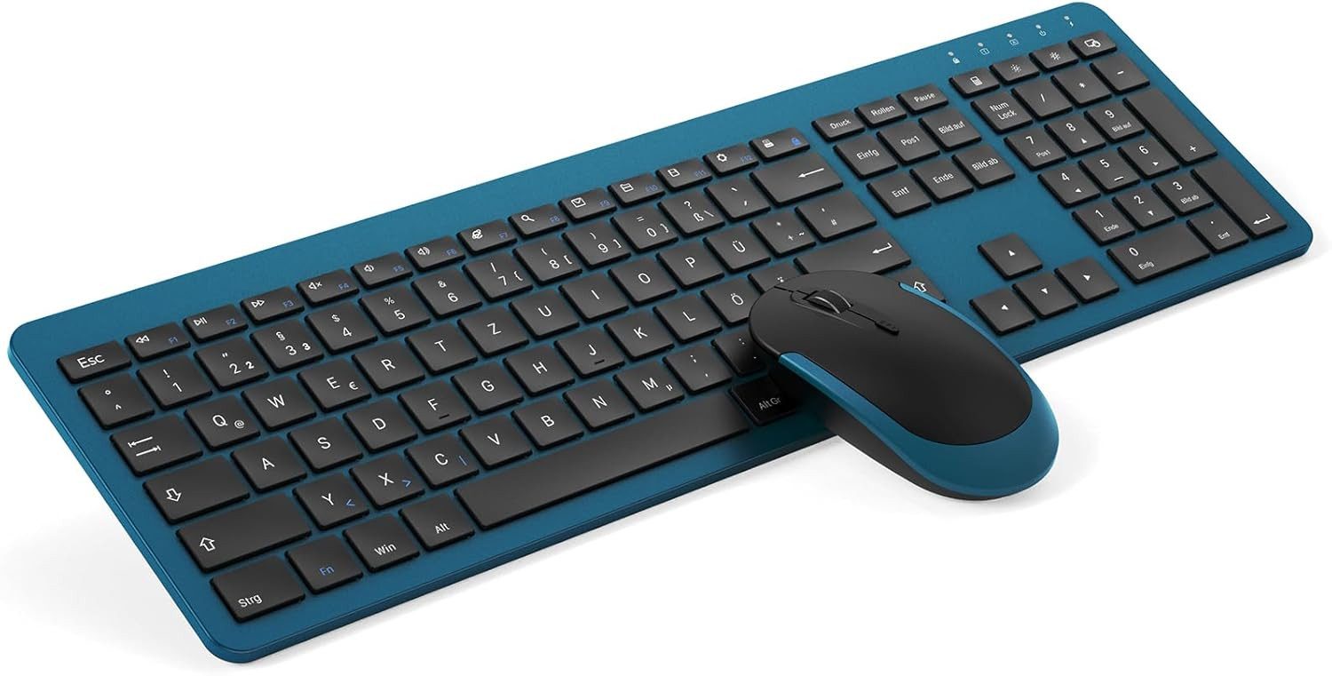 Seenda SK38-3 Ultra-Dünne Wiederaufladbare Funk Tastatur Maus Set Tastatur- und Maus-Set, (für PC/Laptop/Smart TV), Ergonomische Tastatur Kabellos mit Silikon Staubschutz