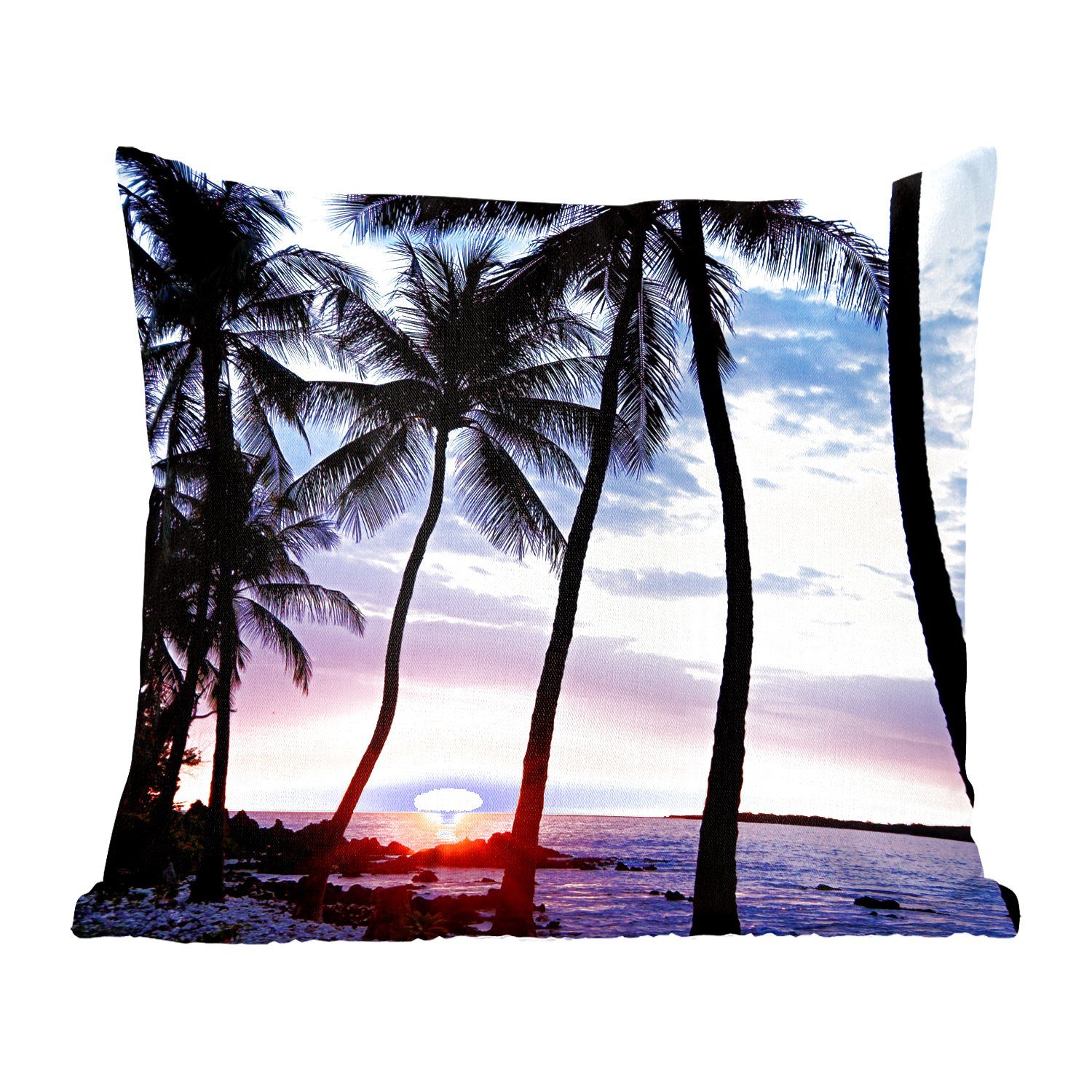 MuchoWow Dekokissen Eine Silhouette von Palmen während eines Sonnenuntergangs auf Hawaii, Zierkissen mit Füllung für Wohzimmer, Schlafzimmer, Deko, Sofakissen