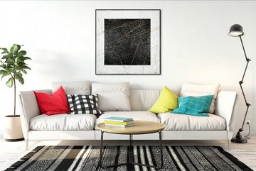 YS-Art Gemälde Quadratisch, Abstrakte Bilder, Quadratisches auf Leinwand Bild Handgemalt Abstrakt Gold mit Rahmen