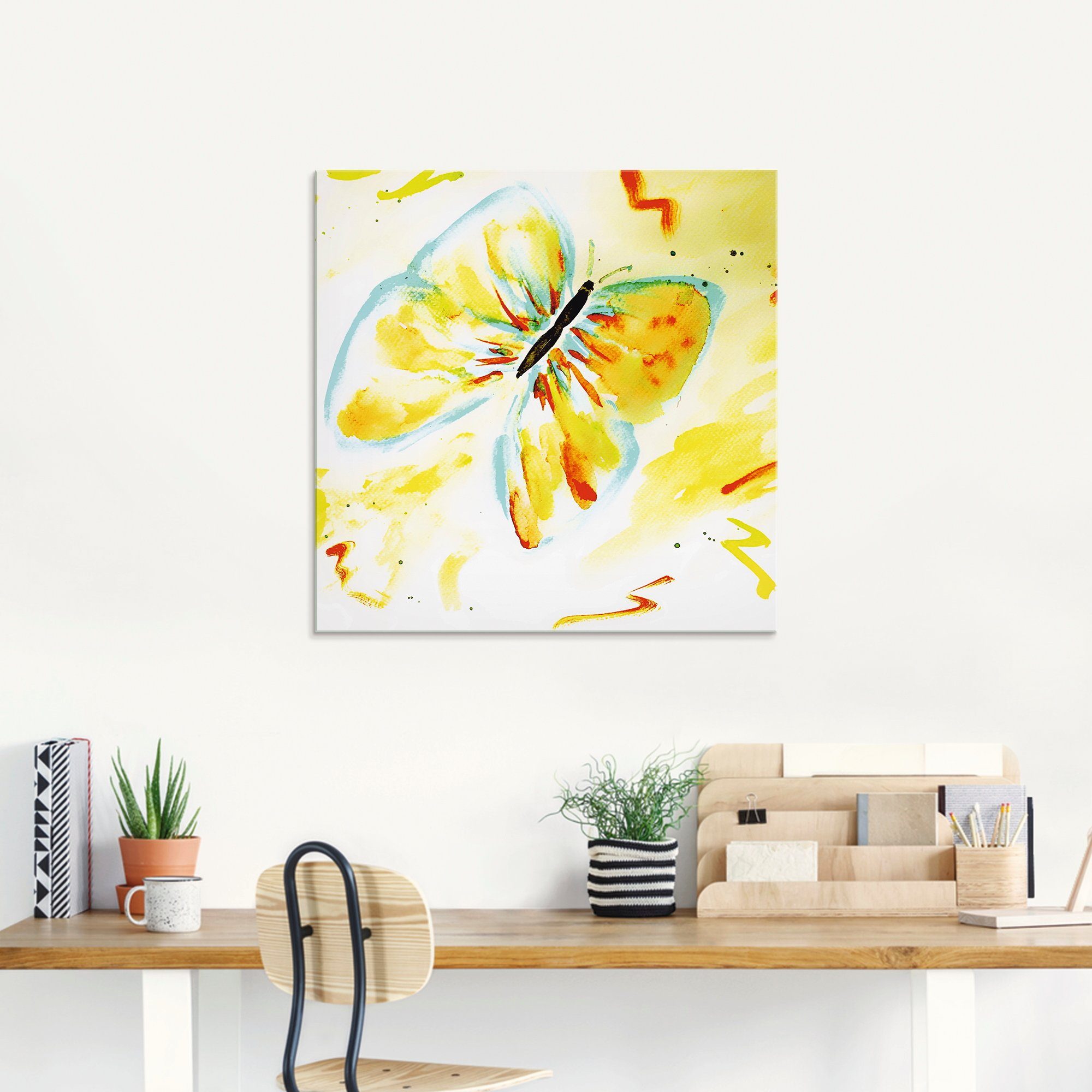 Artland Glasbild Schmetterling Gelb, Insekten verschiedenen Größen in (1 St)