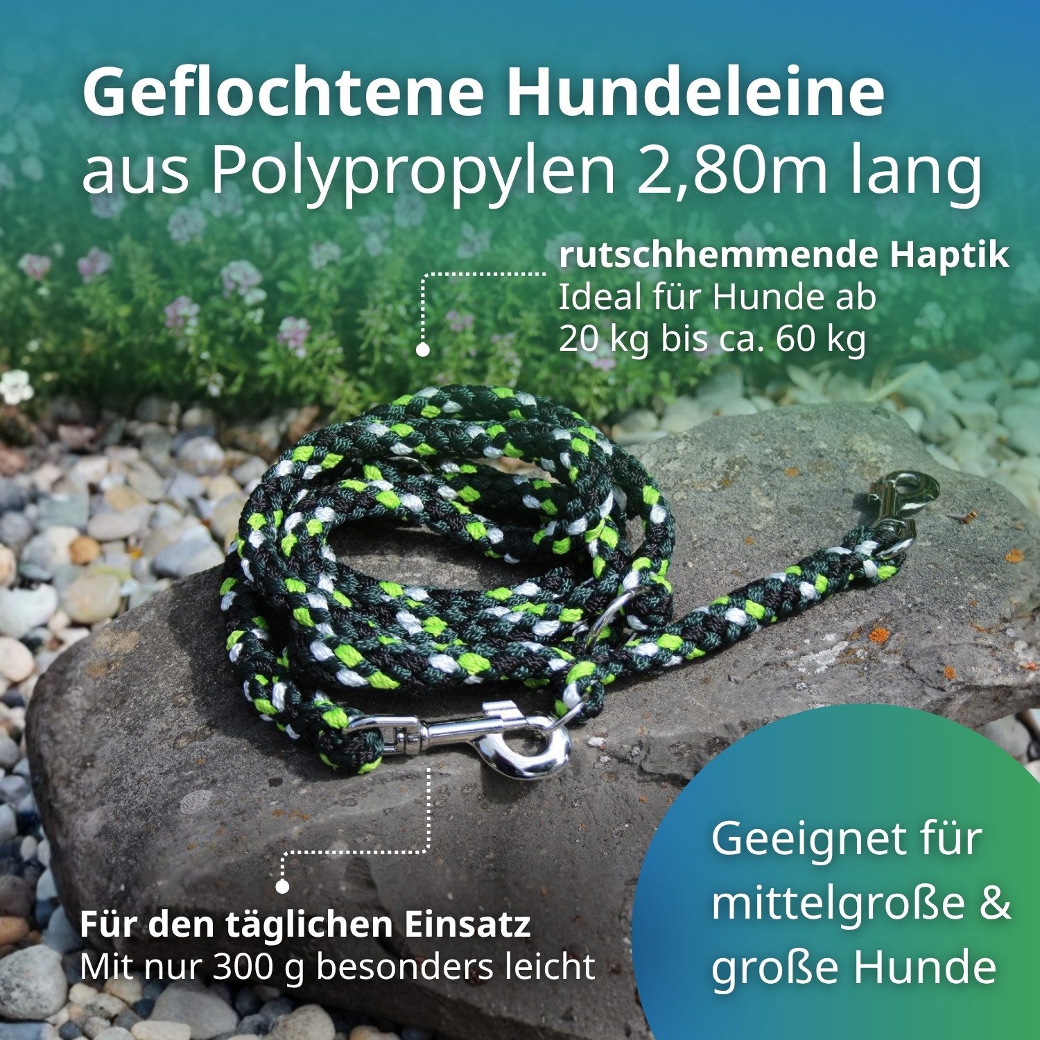 Activity4Dogs Hundeleine große Hunde bis 60 kg, mehrfarbig geflochten, 4-fach verstellbar, 3 m, auch als Doppelleine für 2 Hunde, Premium Qualität aus Deutschland
