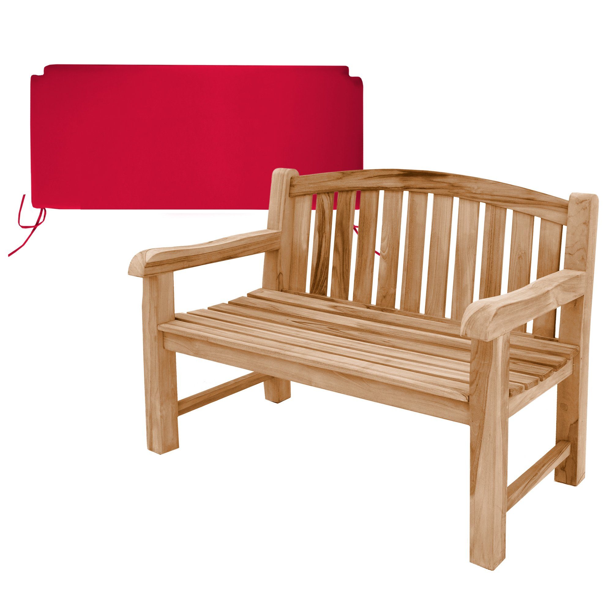 Teako Design Gartenbank Gartenbank Bari Teak Massivholz mit Auflage in rot XXL 120 cm (1-St)