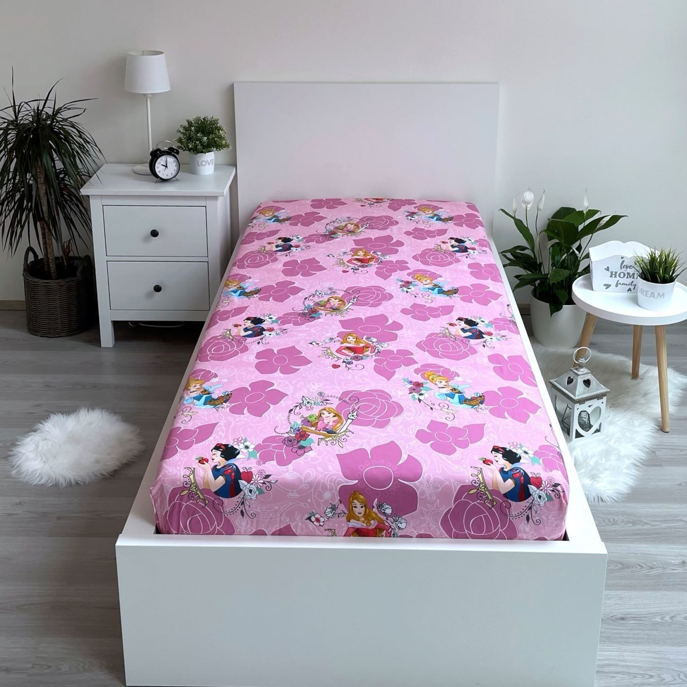 Disney Princess Spannbettlaken mit Blumen-Print, Baumwolle, günstig online kaufen