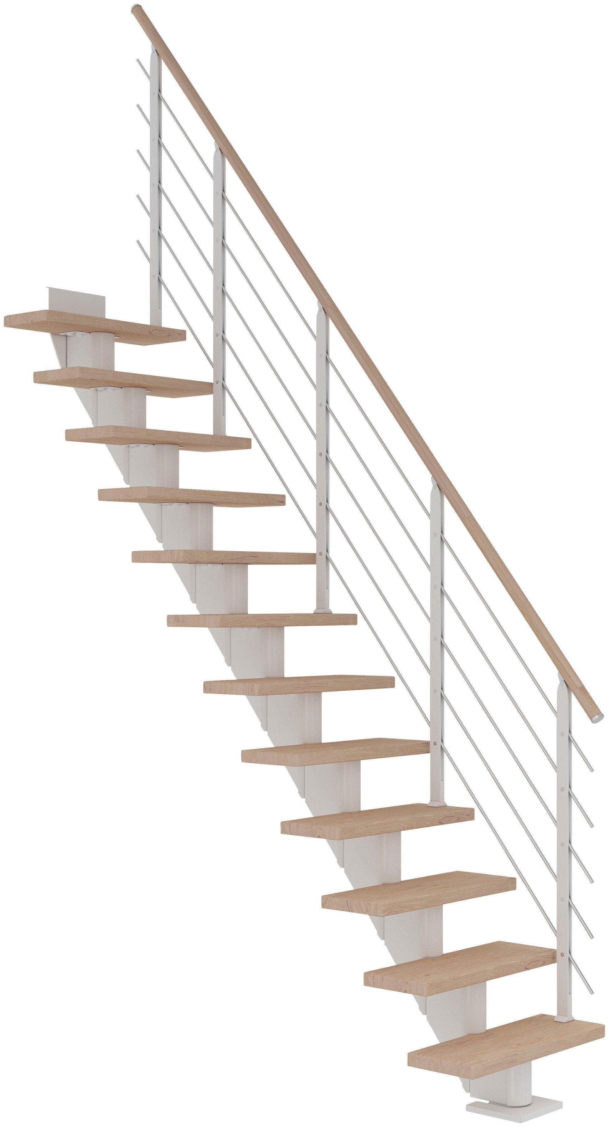 Dolle Mittelholmtreppe Frankfurt, für Geschosshöhen bis 301 cm, Stufen offen, Eiche weiß/Metall | Treppen